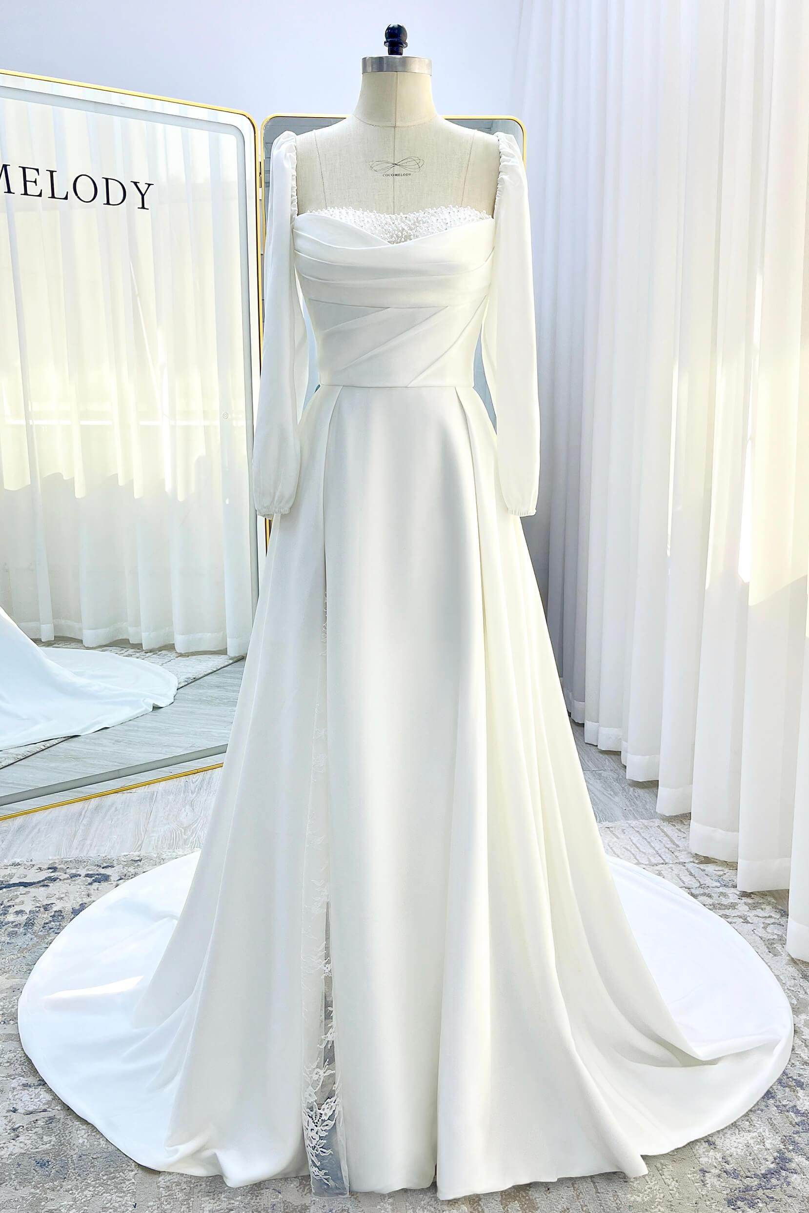 A-Line Court Train Satin Wedding Dress CW3329