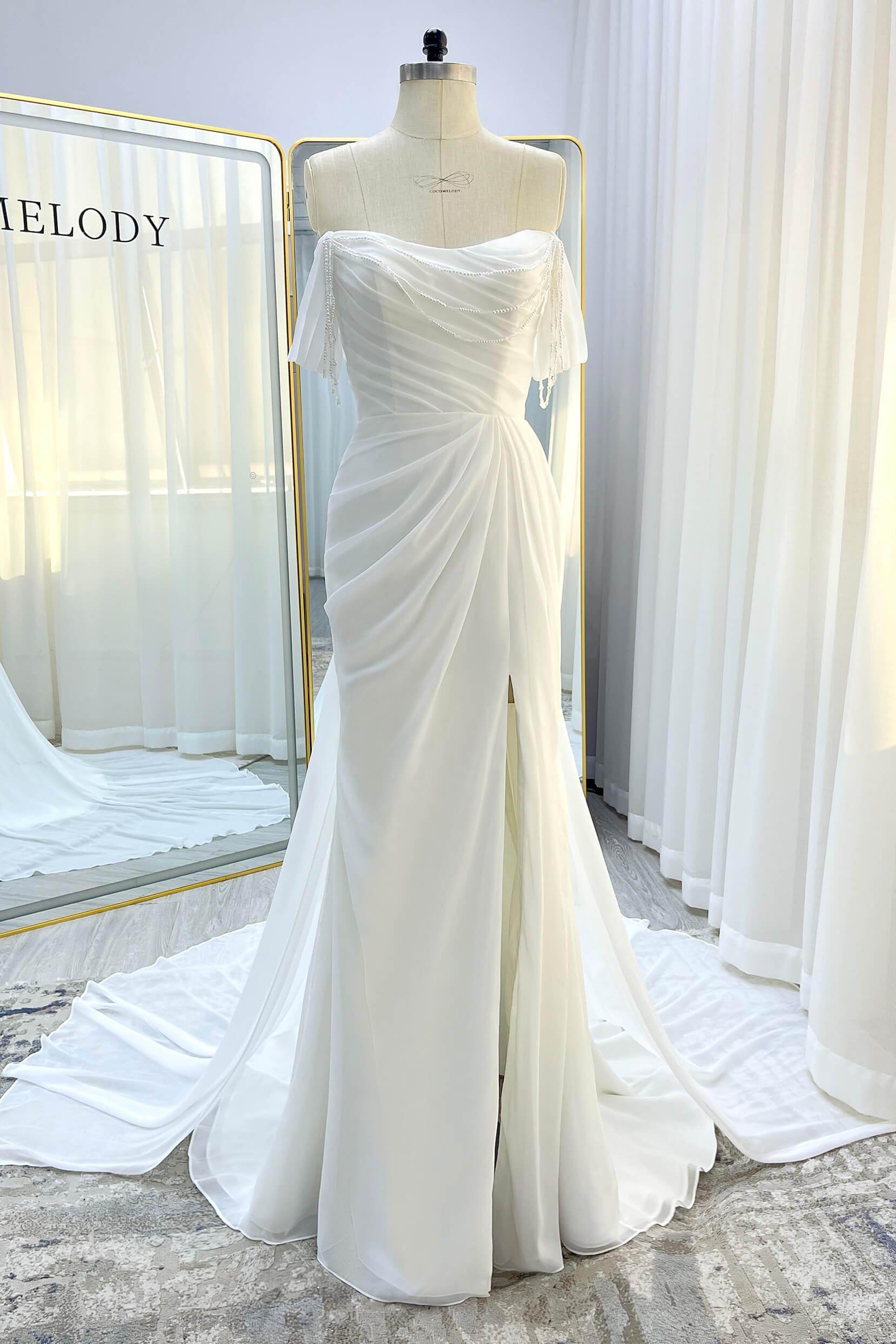 Sheath-Column Chapel Train Chiffon Wedding Dress CW3330