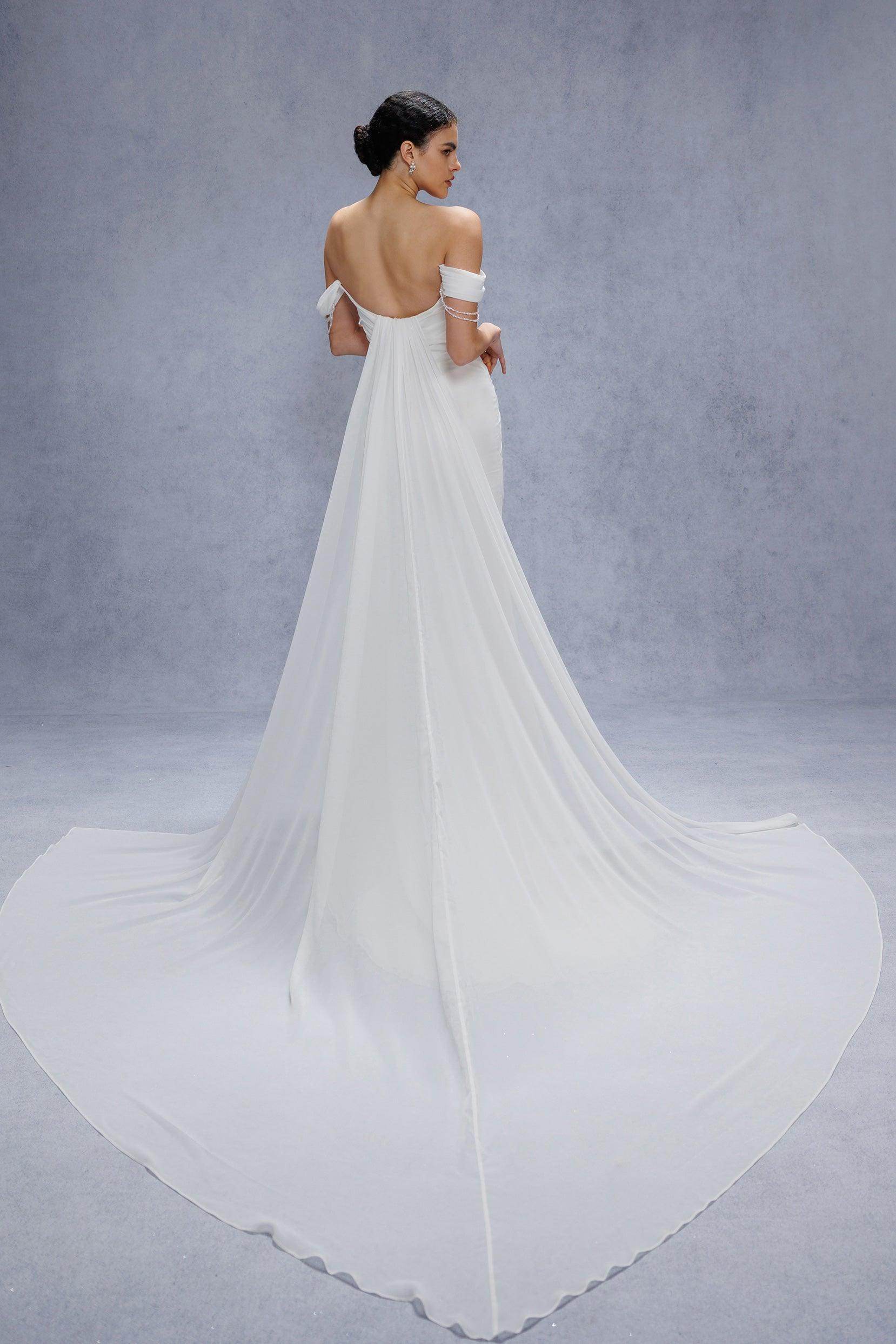 Sheath-Column Chapel Train Chiffon Wedding Dress CW3330