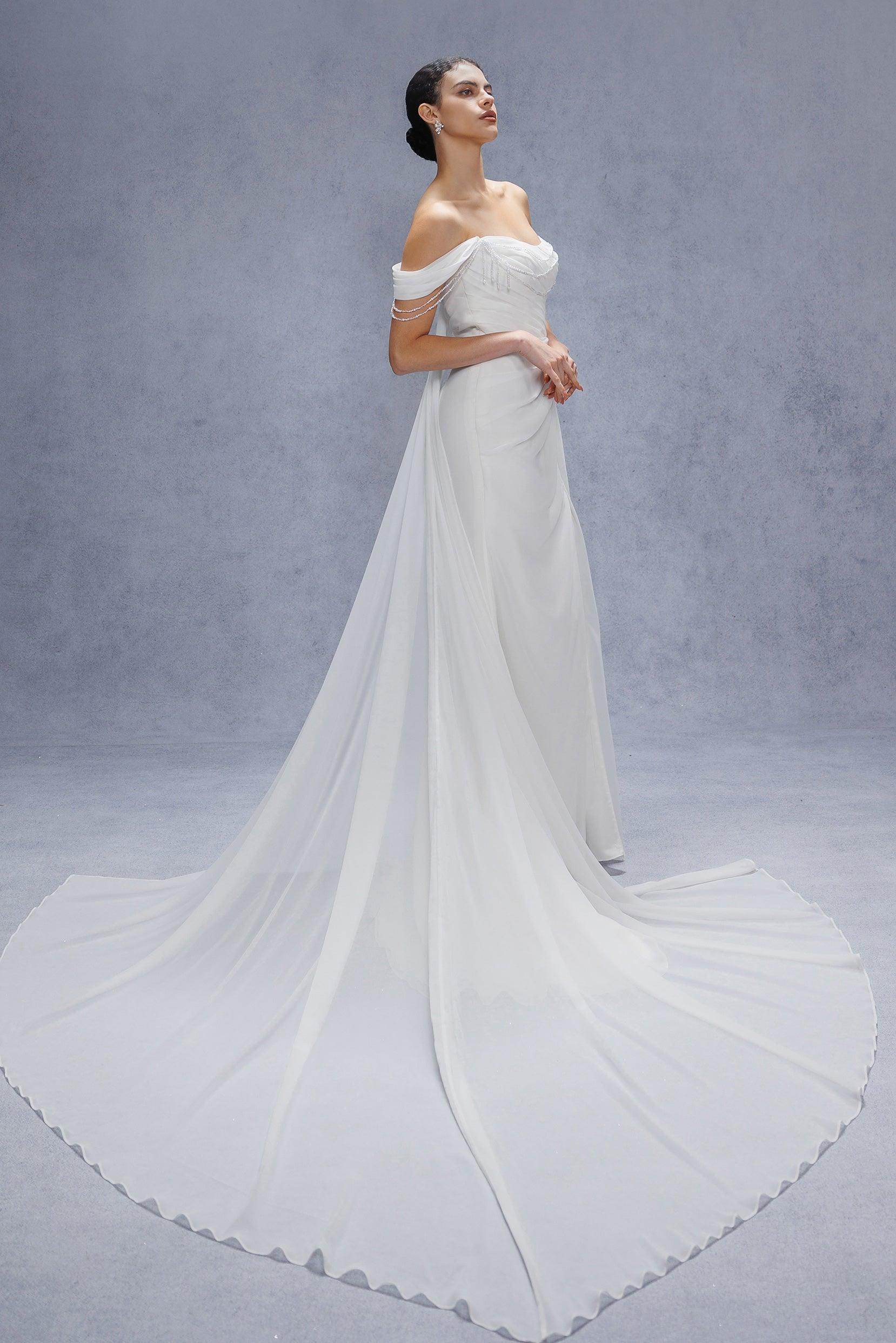 Sheath-Column Chapel Train Chiffon Wedding Dress CW3330