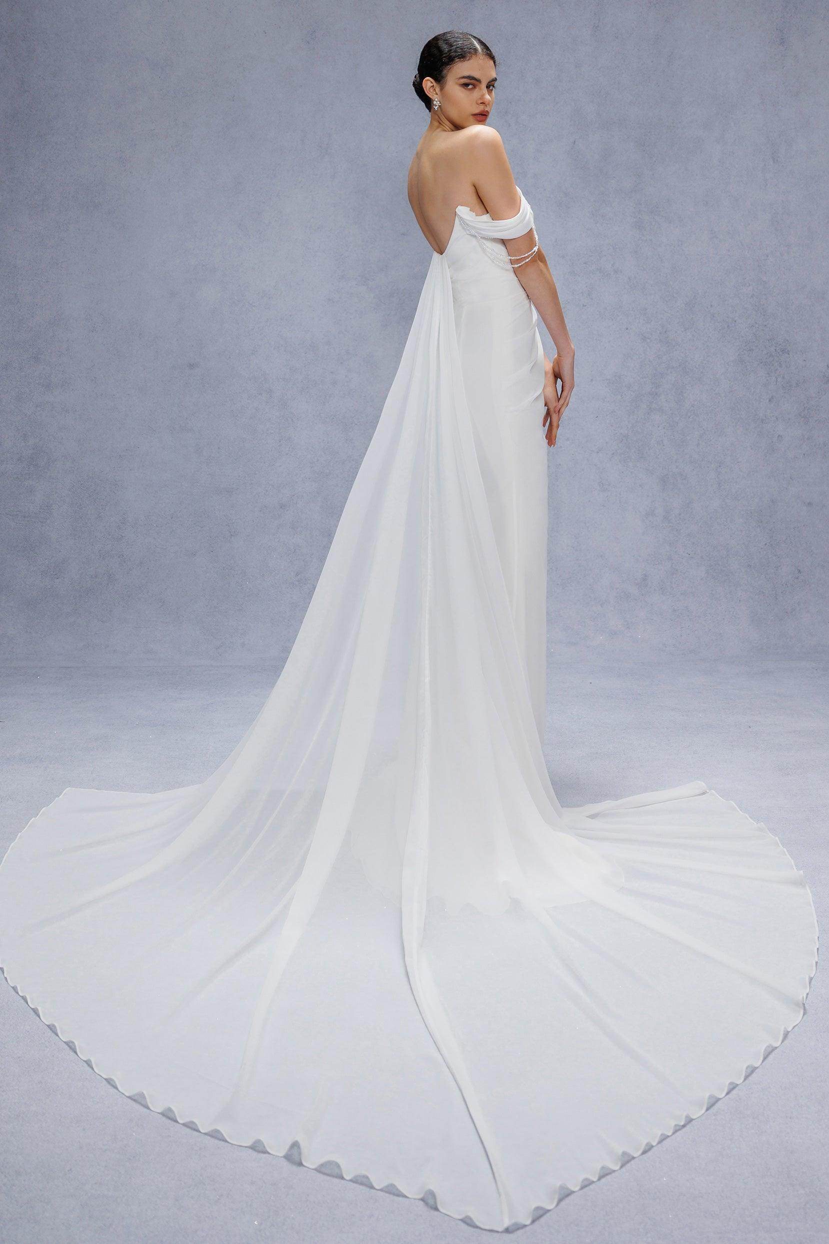 Sheath-Column Chapel Train Chiffon Wedding Dress CW3330