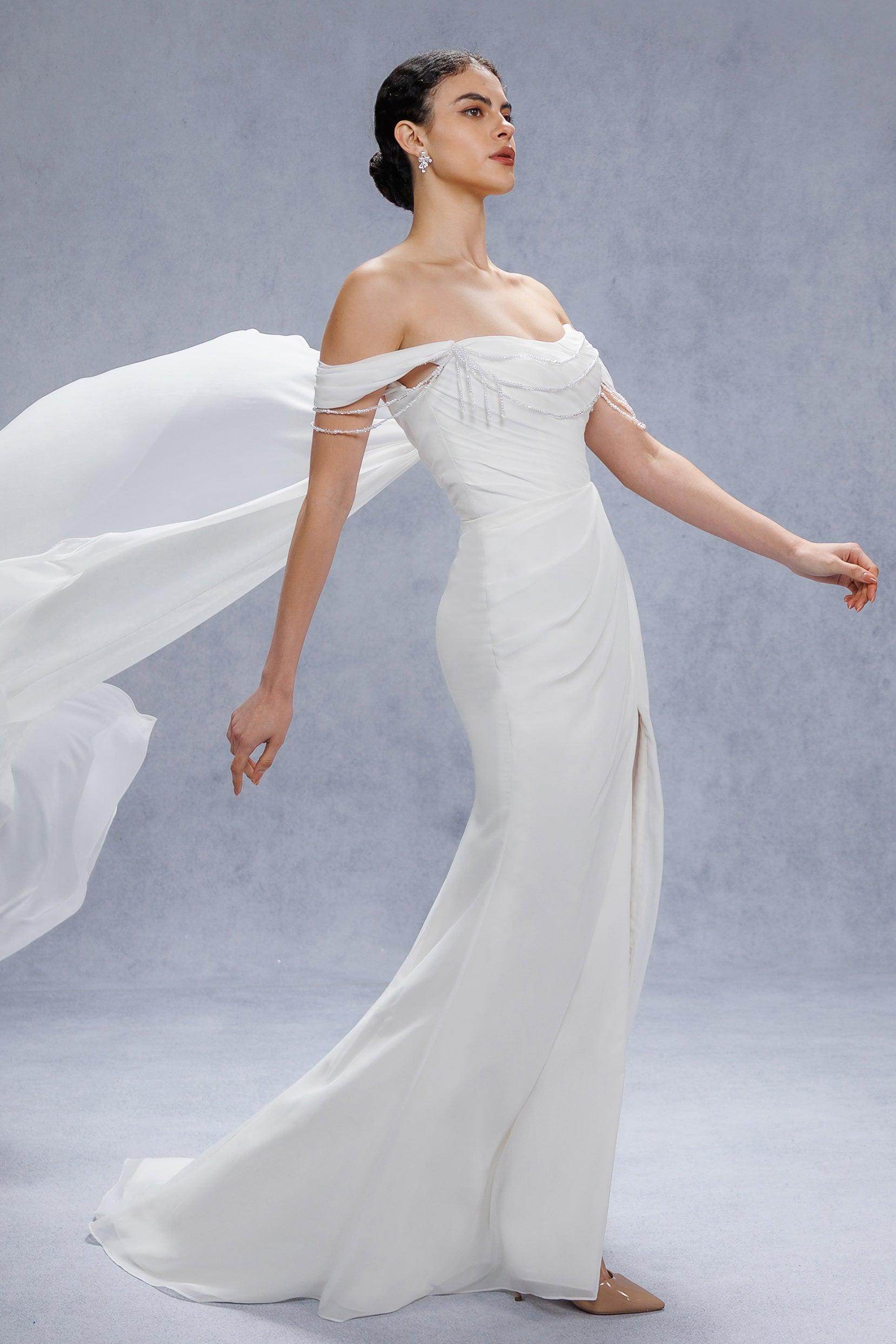 Sheath-Column Chapel Train Chiffon Wedding Dress CW3330