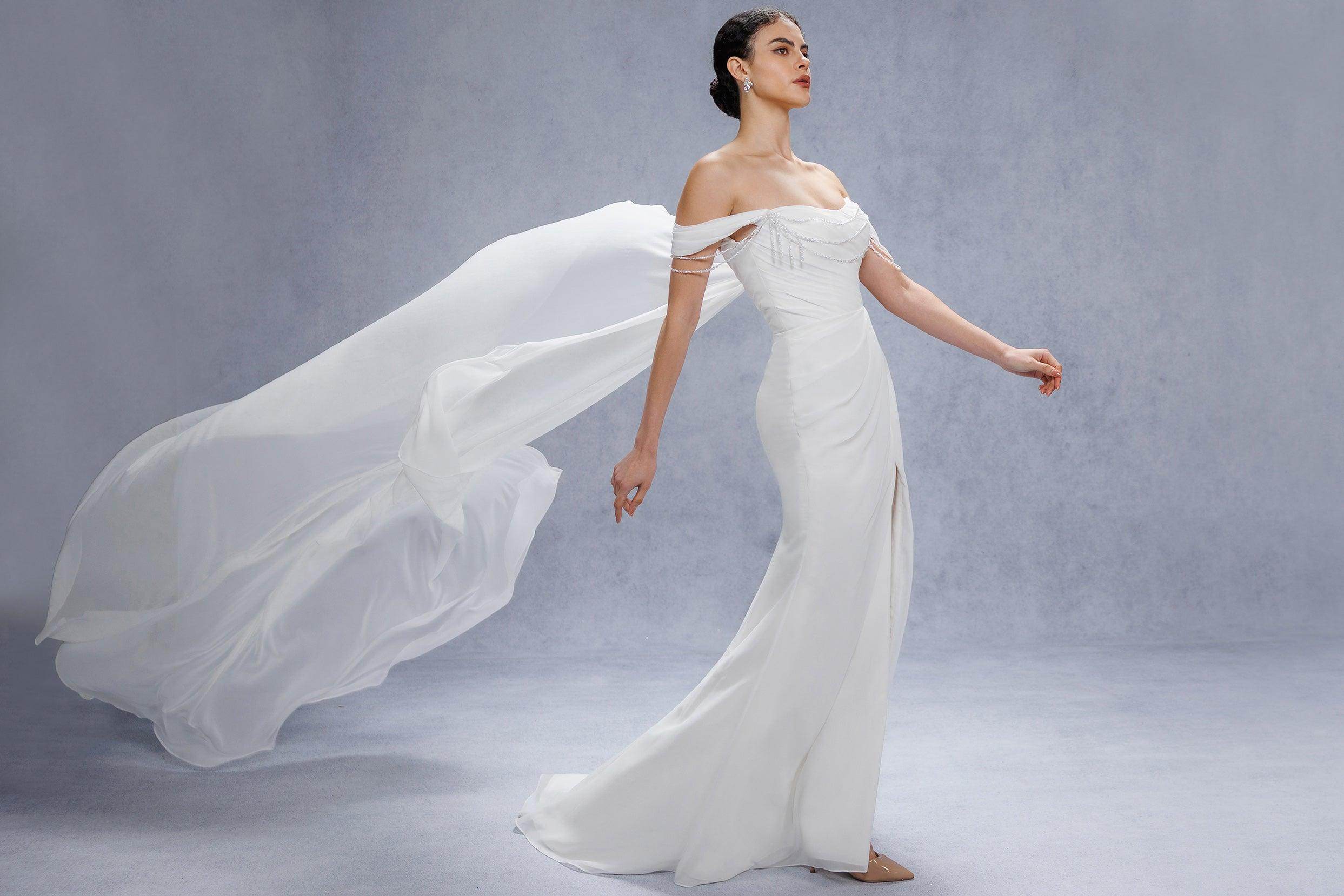 Sheath-Column Chapel Train Chiffon Wedding Dress CW3330