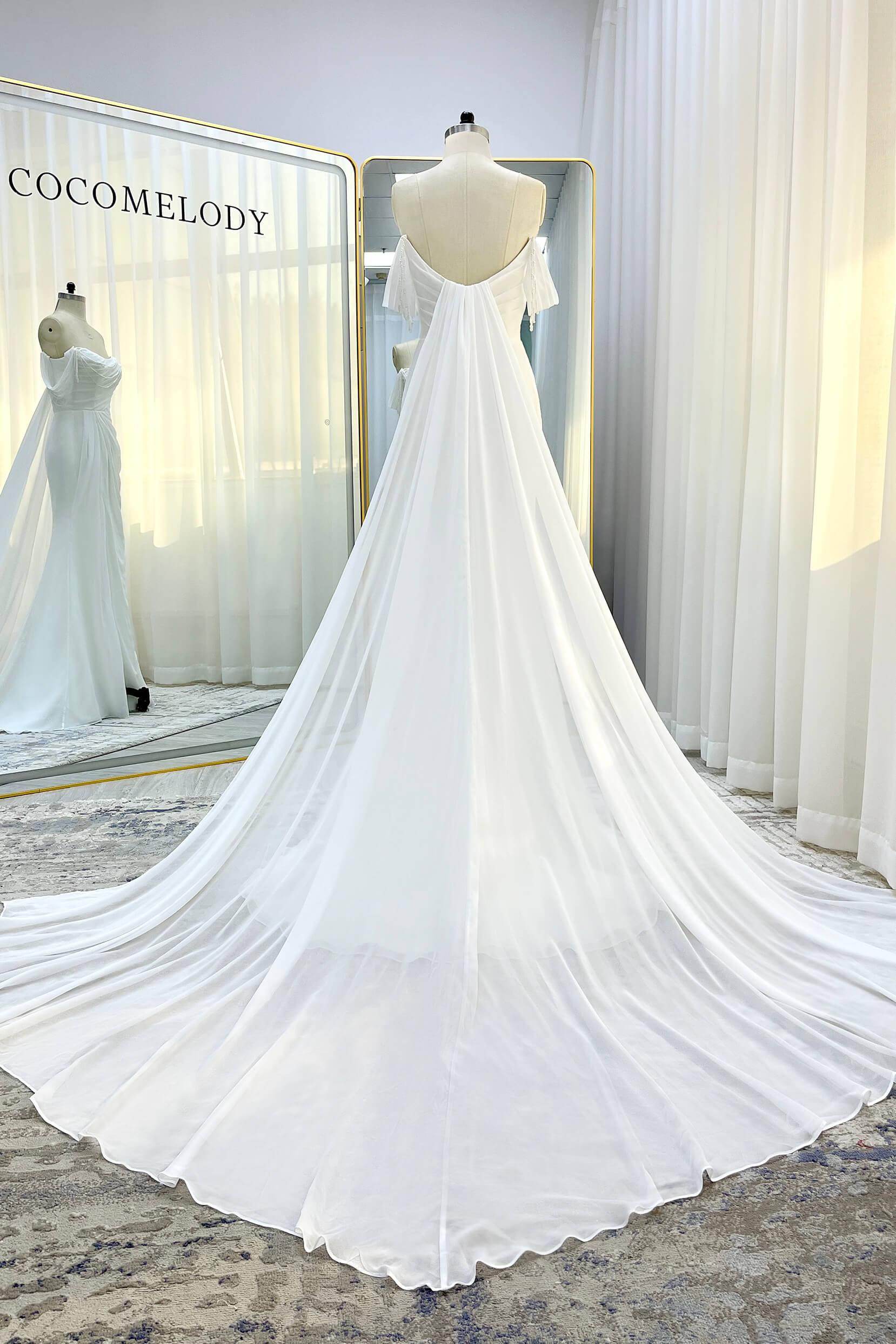 Sheath-Column Chapel Train Chiffon Wedding Dress CW3330