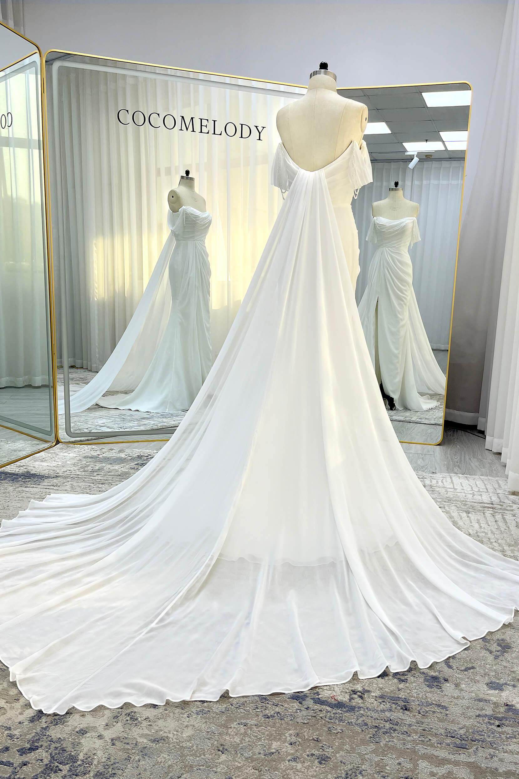 Sheath-Column Chapel Train Chiffon Wedding Dress CW3330