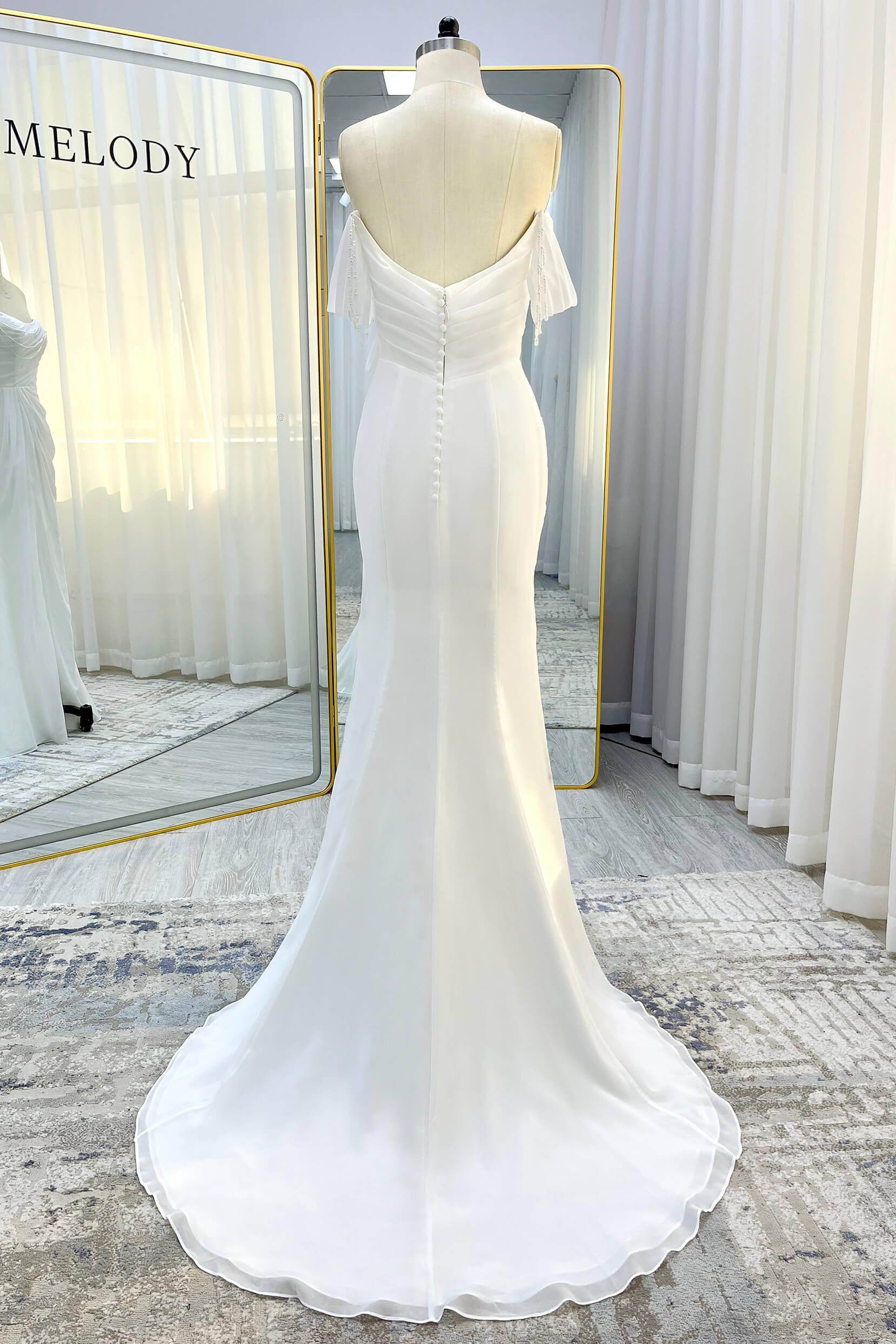 Sheath-Column Chapel Train Chiffon Wedding Dress CW3330