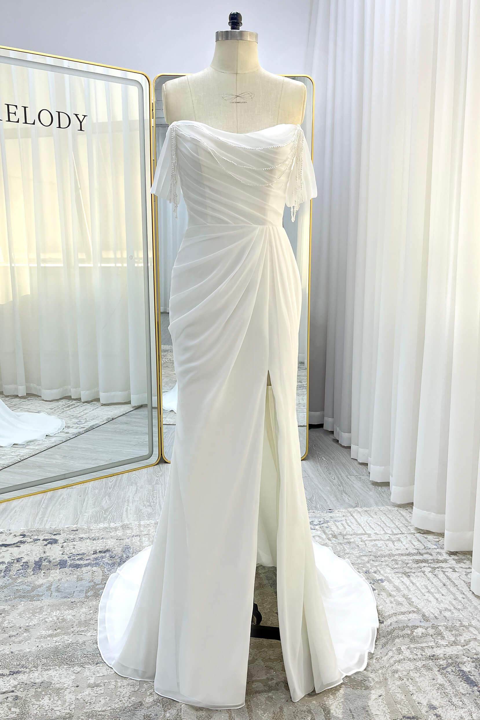 Sheath-Column Chapel Train Chiffon Wedding Dress CW3330