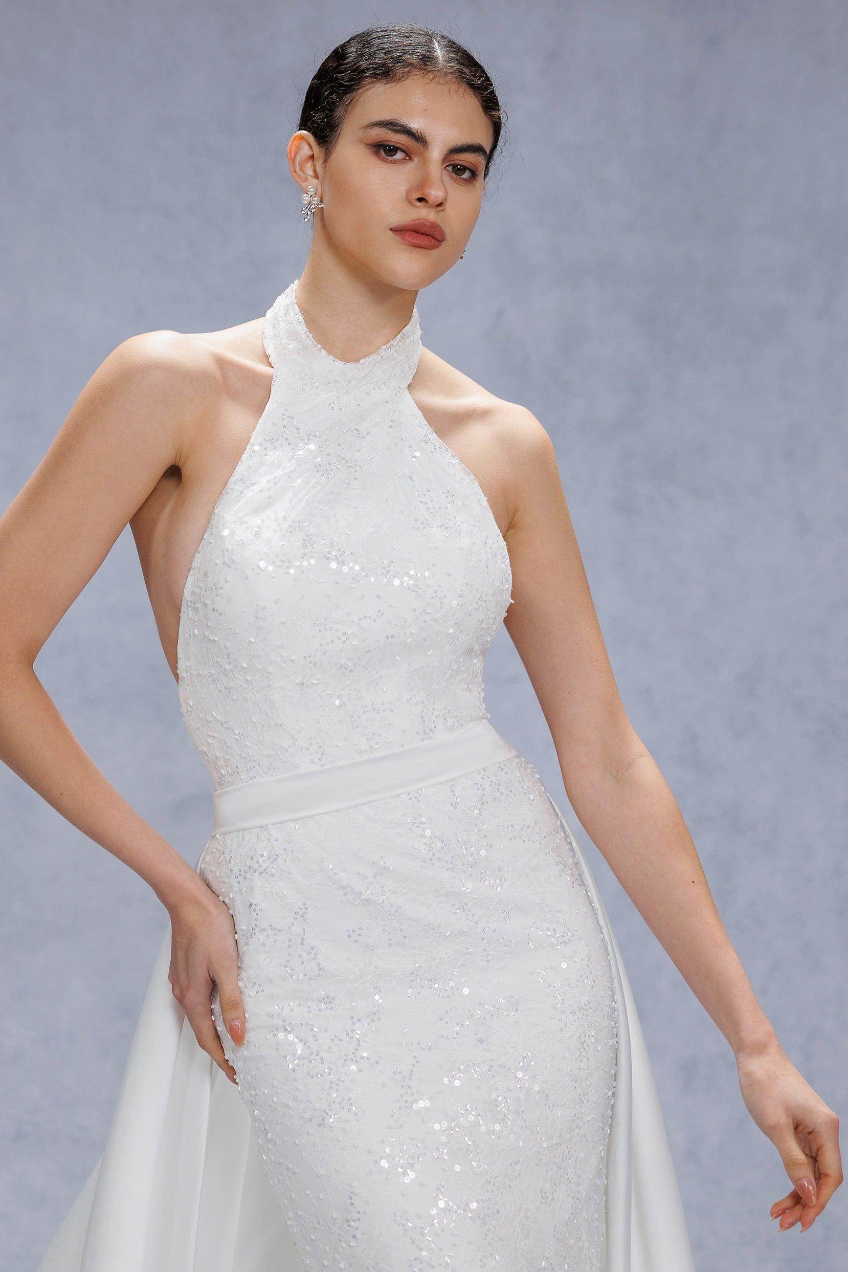 Trumpet-Mermaid Court Train Satin Wedding Dress CW3331