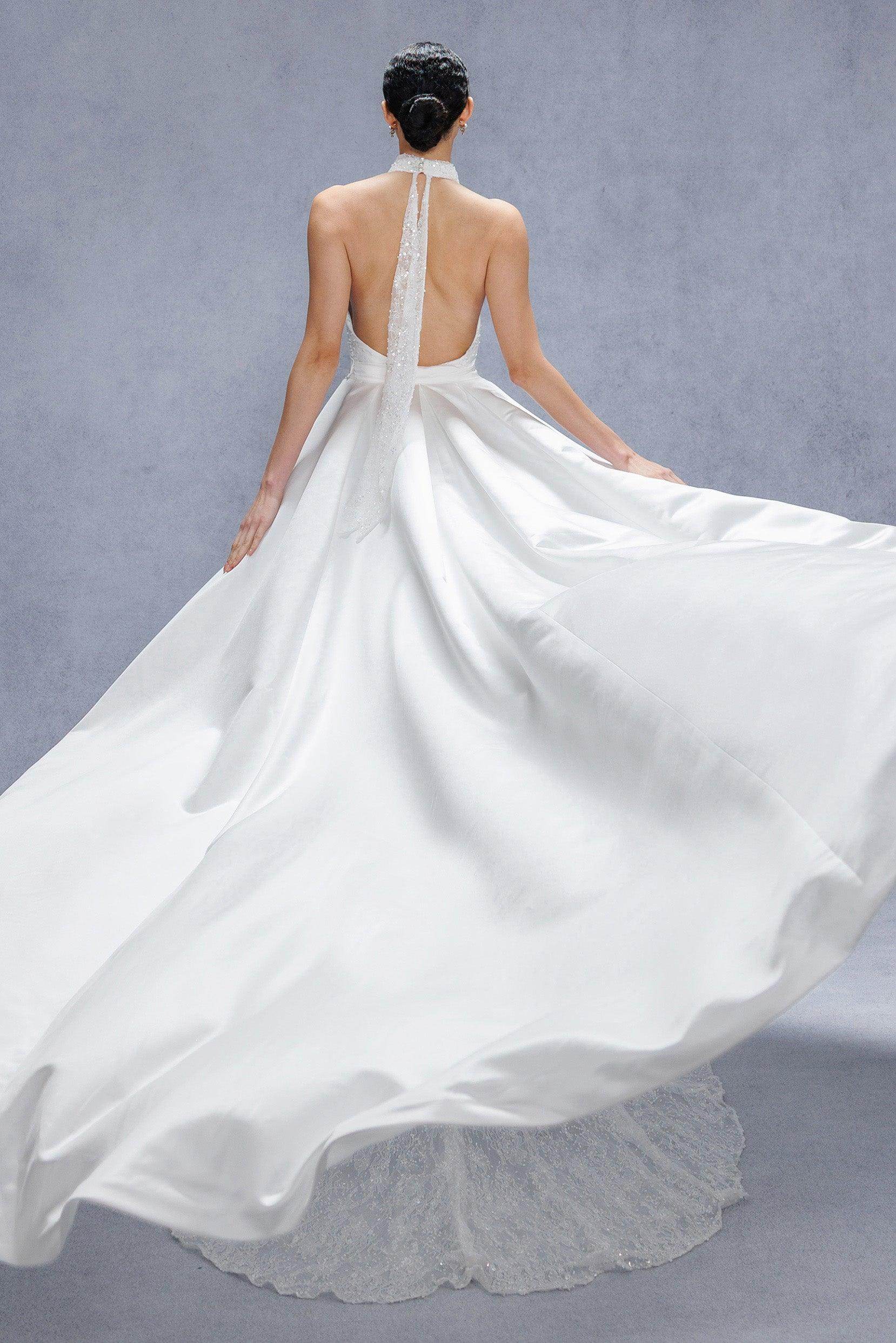Trumpet-Mermaid Court Train Satin Wedding Dress CW3331