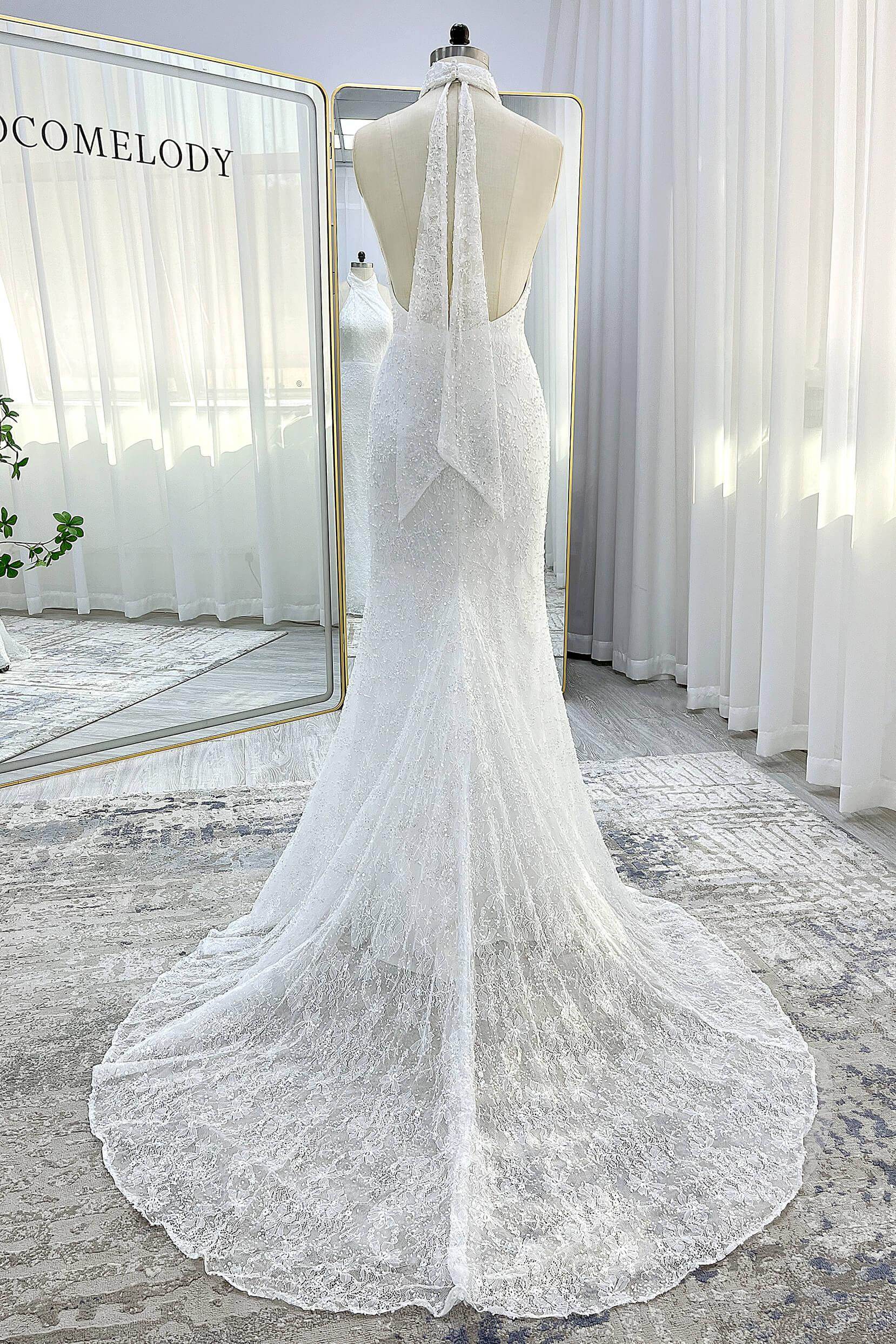 Trumpet-Mermaid Court Train Satin Wedding Dress CW3331