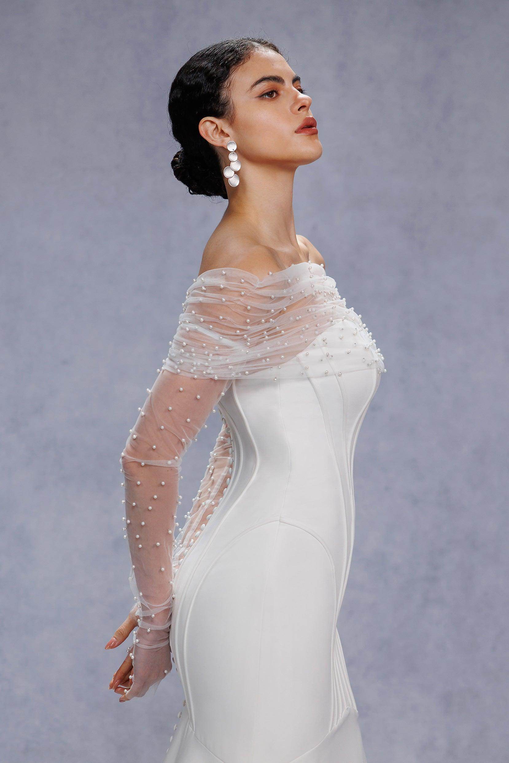 Trumpet-Mermaid Court Train Stretch Satin Wedding Dress CW3332
