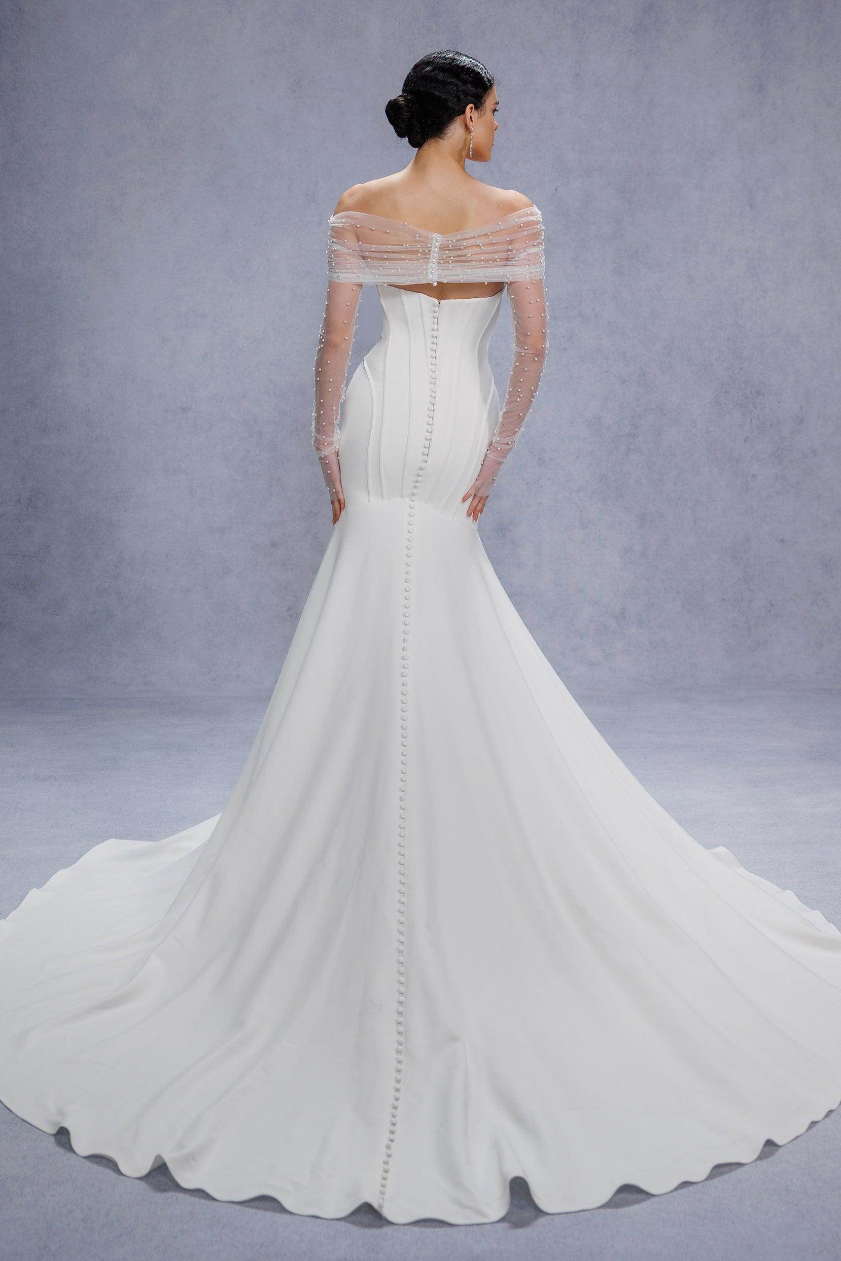 Trumpet-Mermaid Court Train Stretch Satin Wedding Dress CW3332