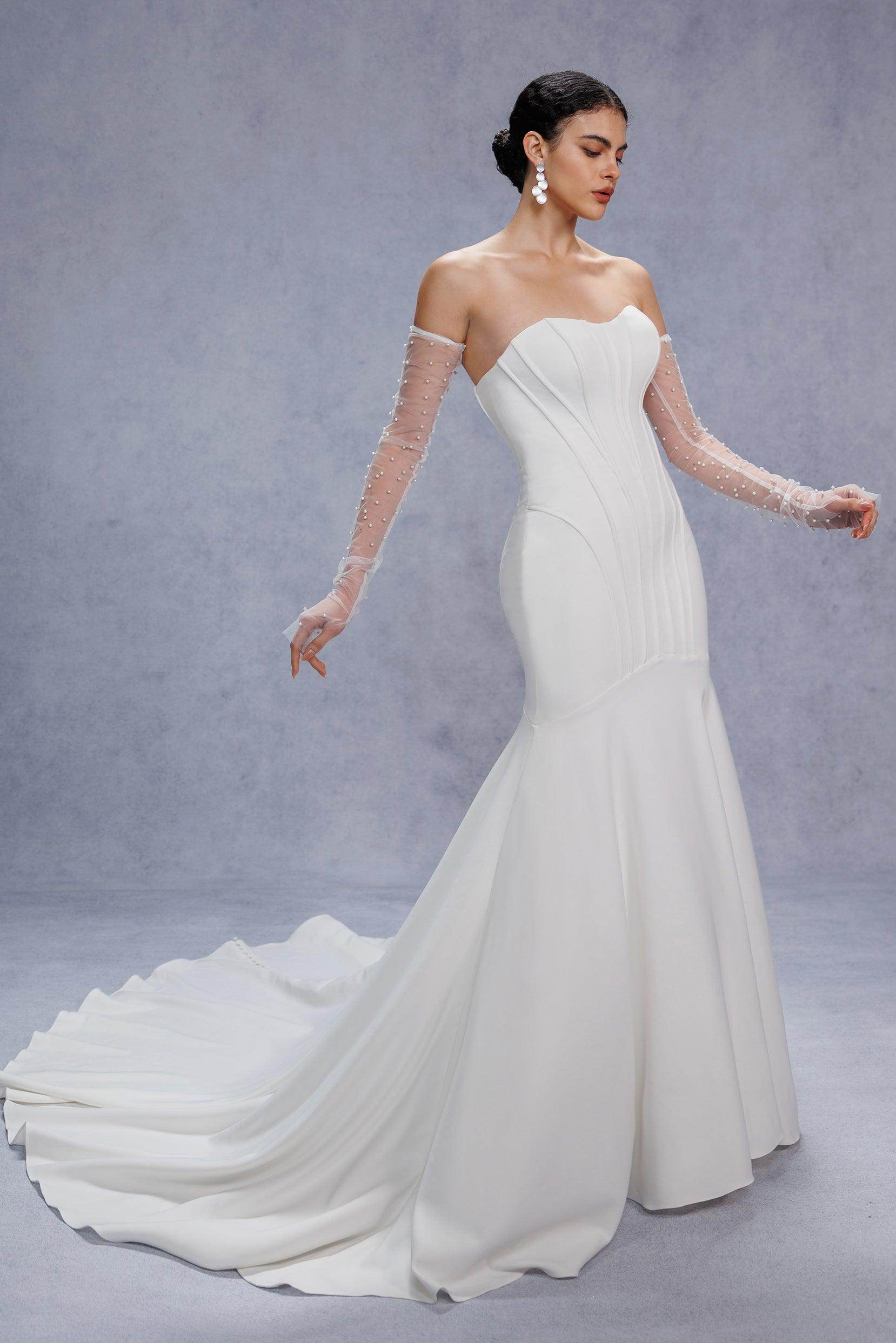 Trumpet-Mermaid Court Train Stretch Satin Wedding Dress CW3332