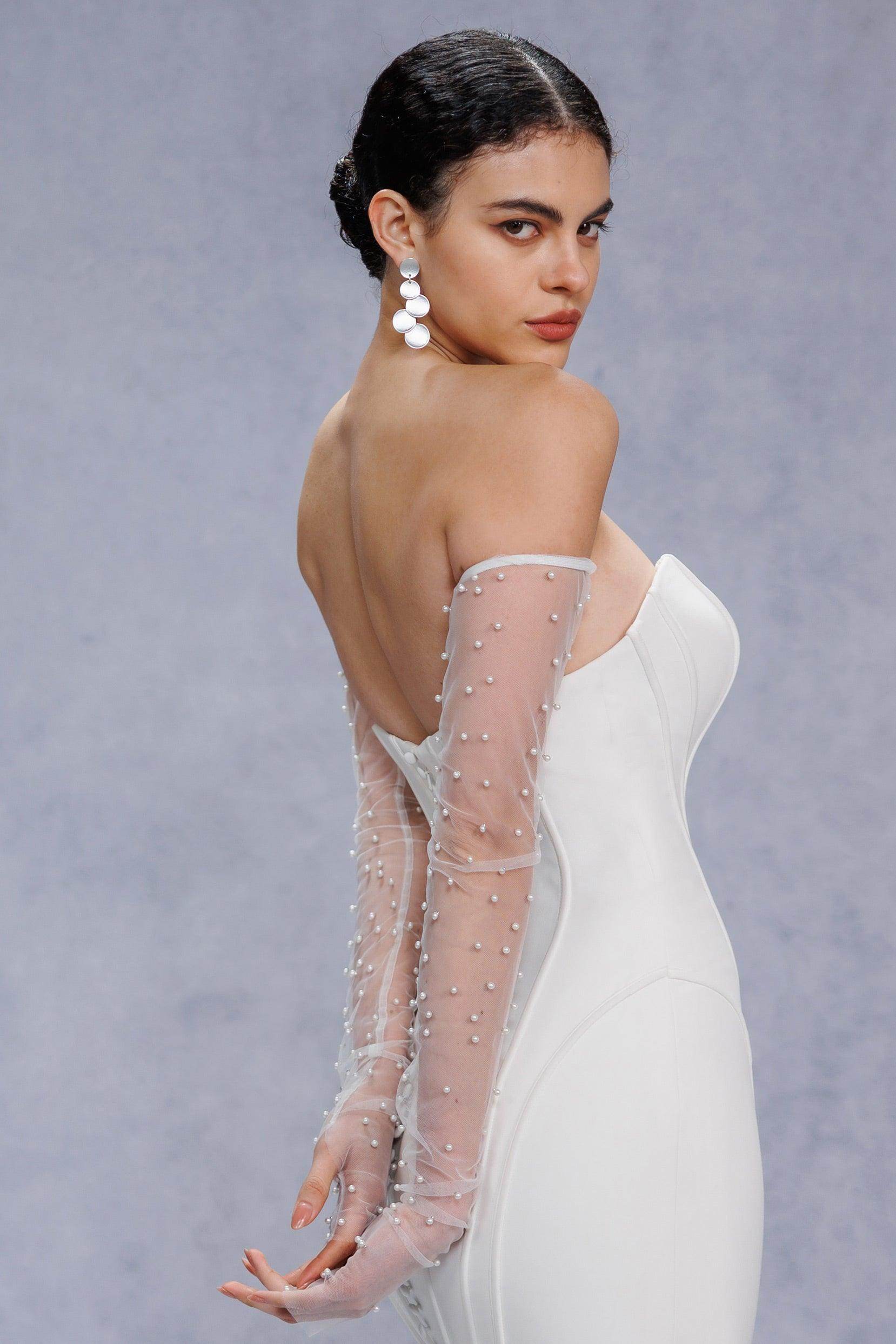 Trumpet-Mermaid Court Train Stretch Satin Wedding Dress CW3332
