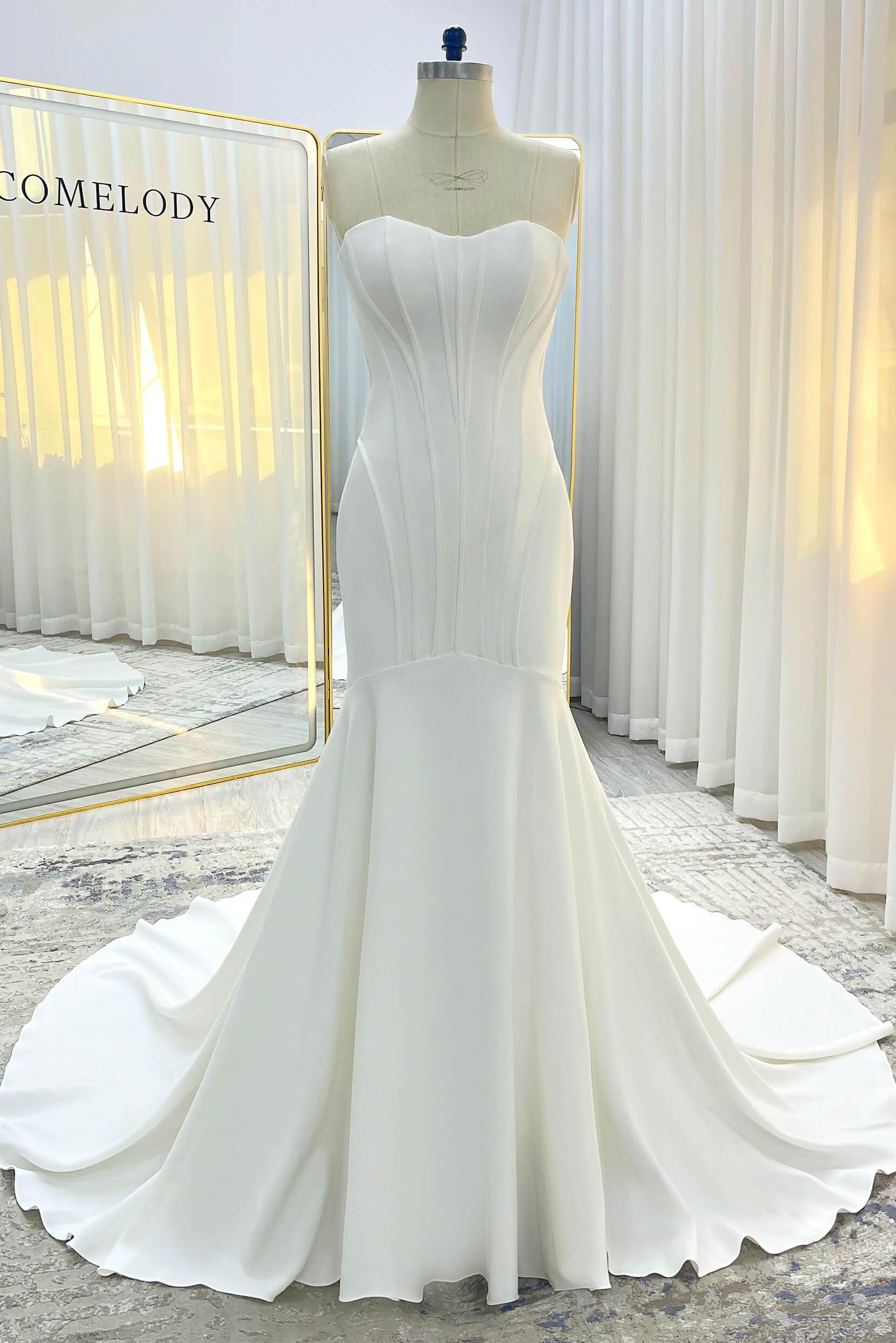 Trumpet-Mermaid Court Train Stretch Satin Wedding Dress CW3332