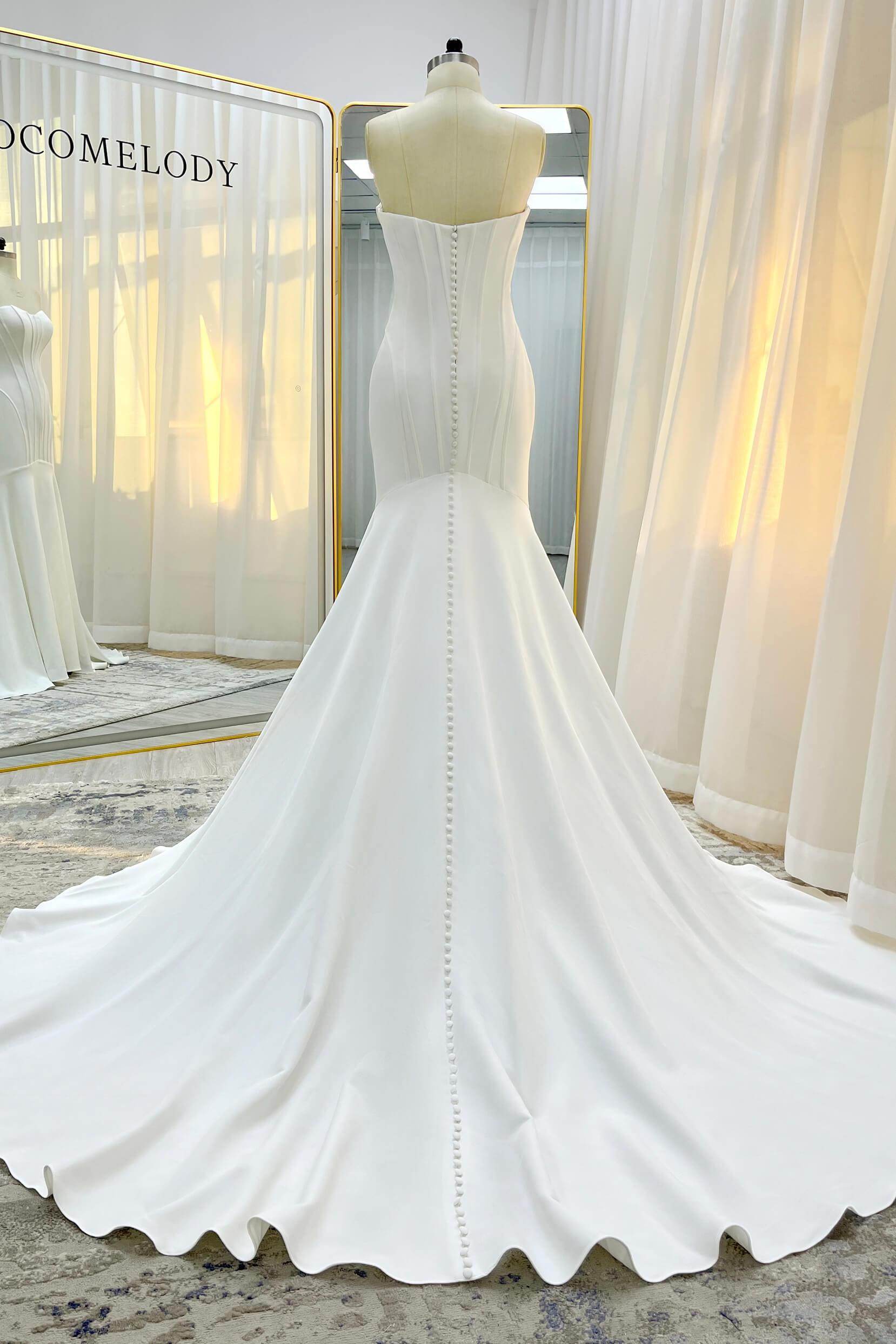 Trumpet-Mermaid Court Train Stretch Satin Wedding Dress CW3332