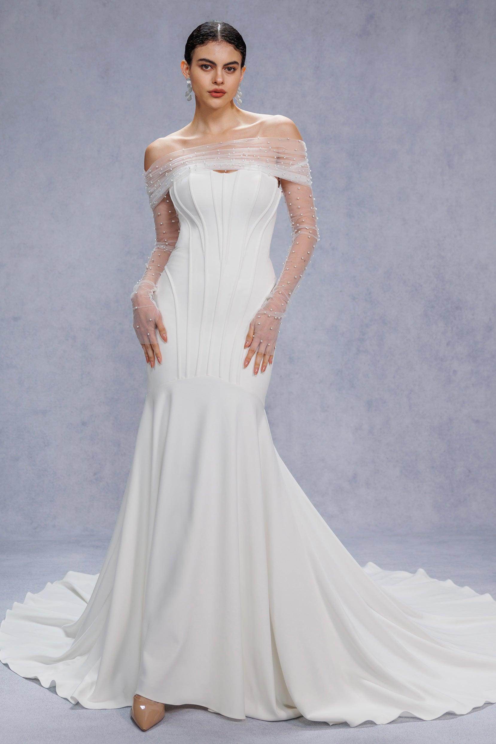 Trumpet-Mermaid Court Train Stretch Satin Wedding Dress CW3332