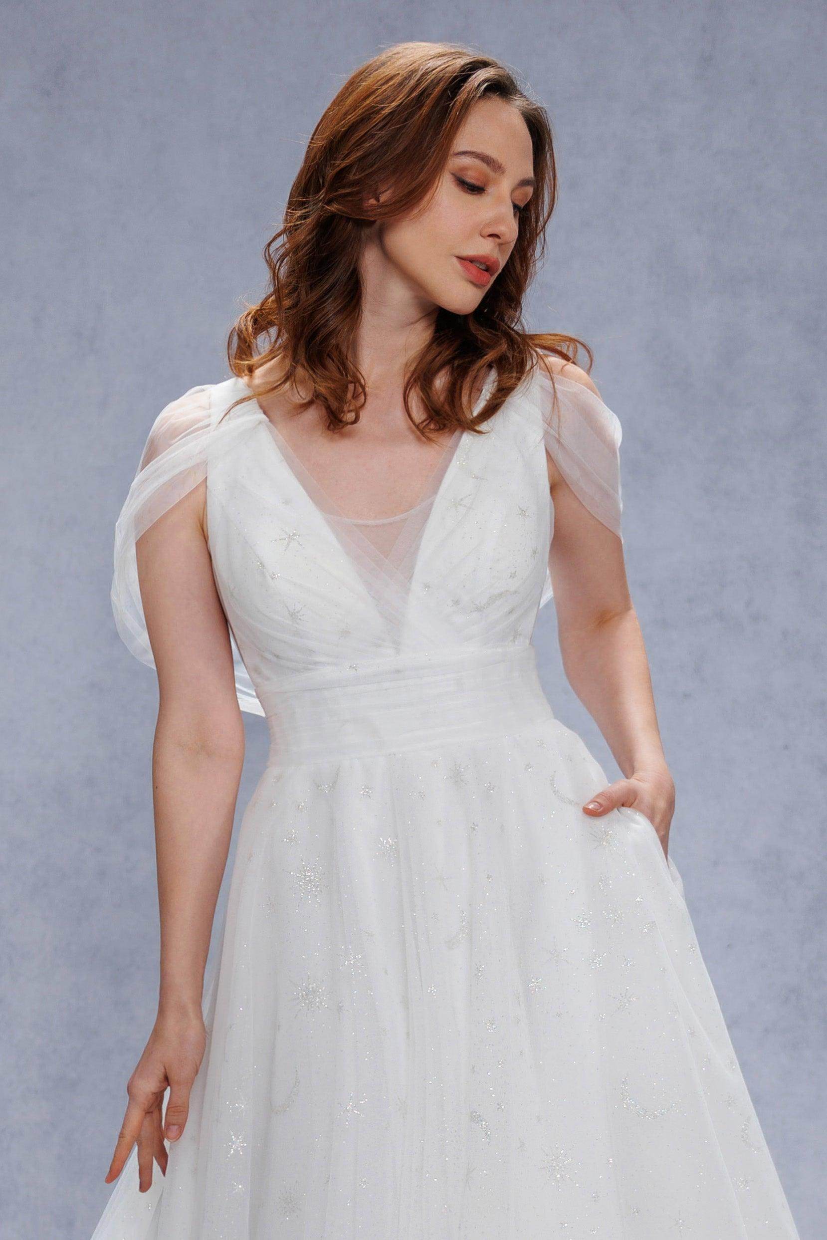 A-Line Court Train Glitter Wedding Dress CW3333