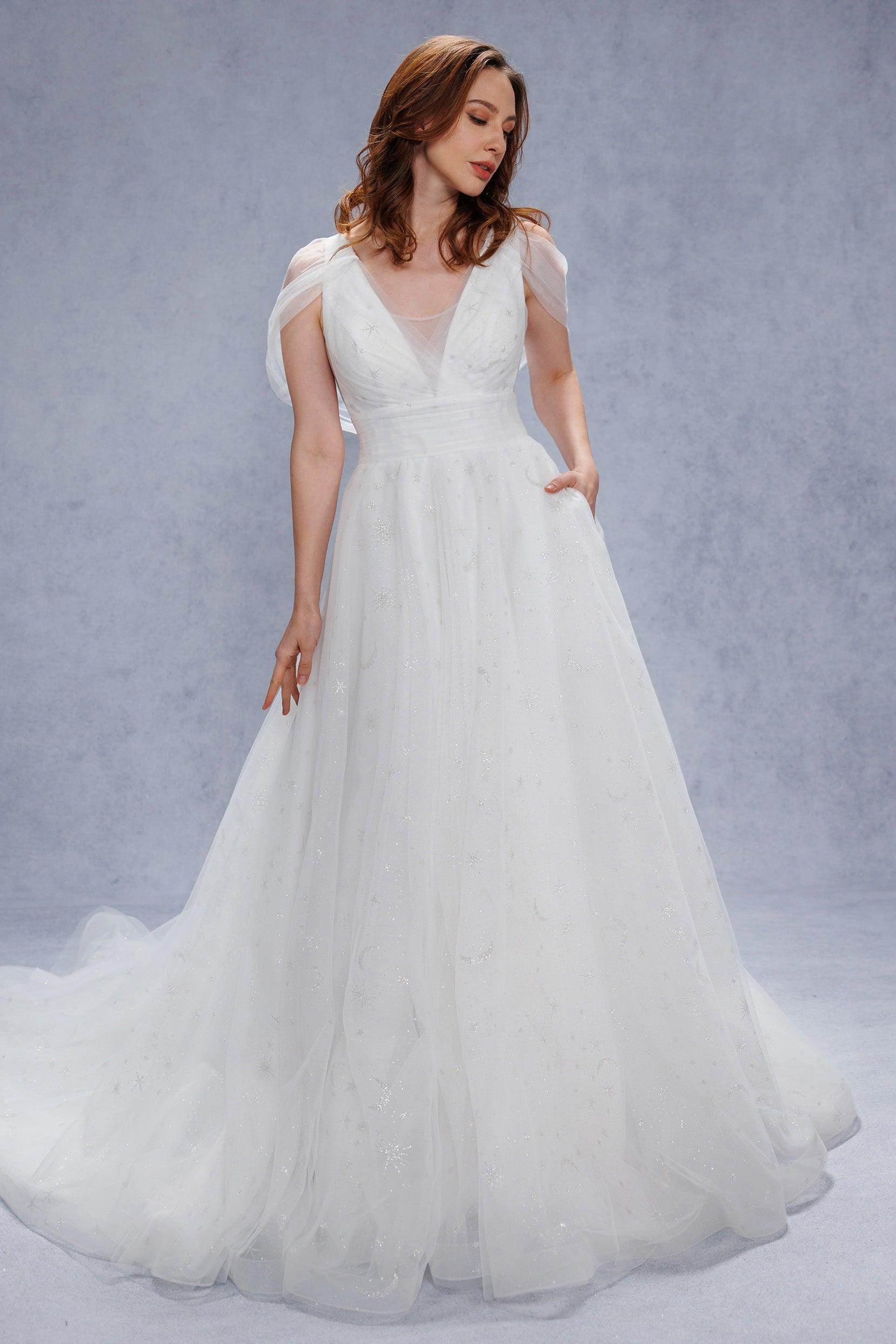 A-Line Court Train Glitter Wedding Dress CW3333