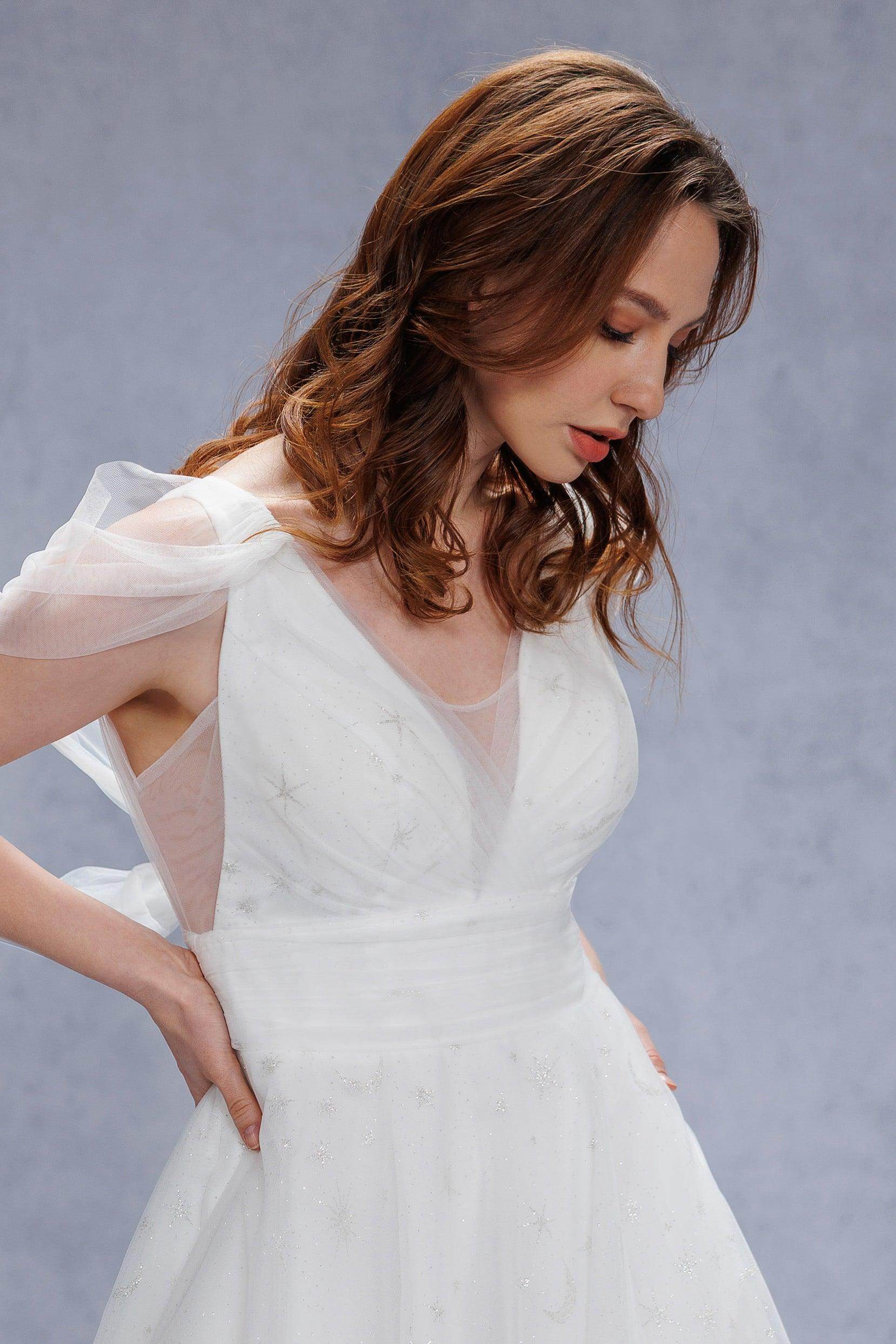 A-Line Court Train Glitter Wedding Dress CW3333