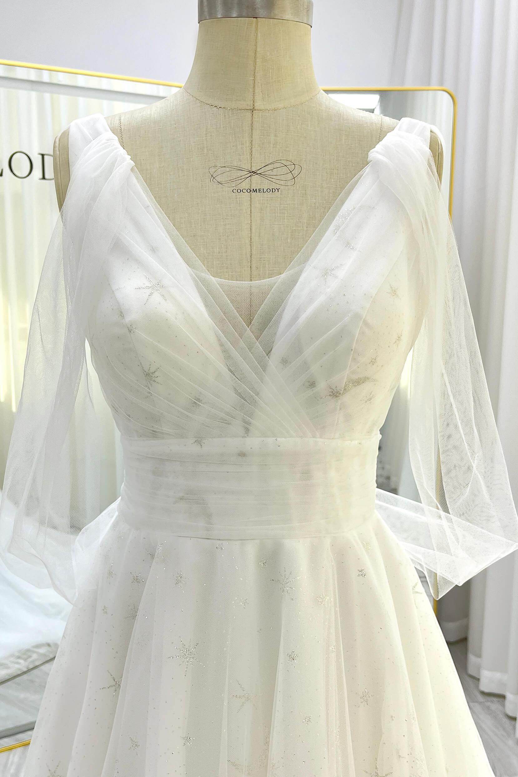 A-Line Court Train Glitter Wedding Dress CW3333