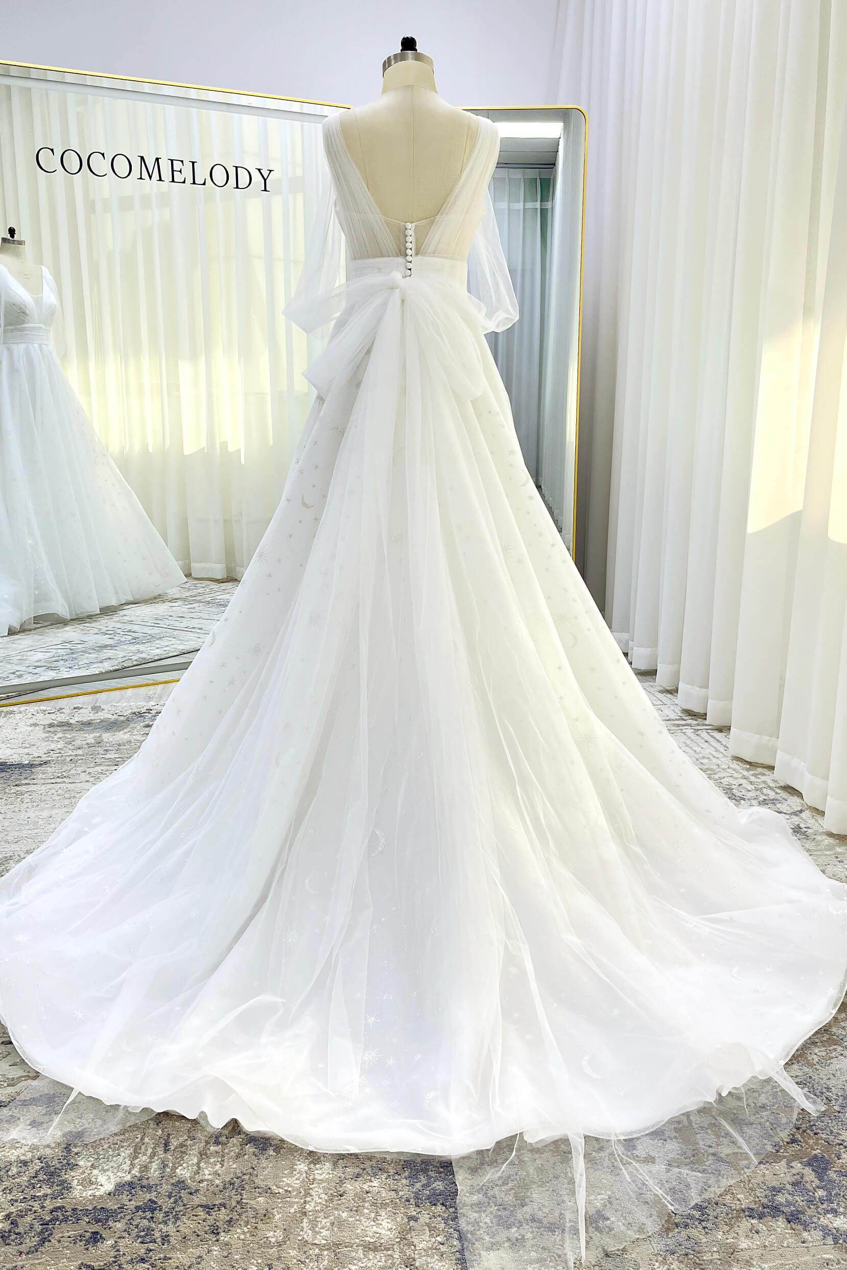 A-Line Court Train Glitter Wedding Dress CW3333