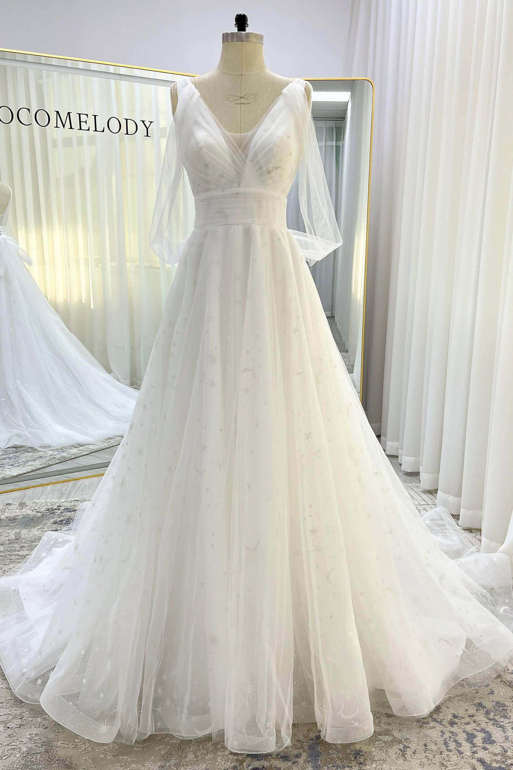 A-Line Court Train Glitter Wedding Dress CW3333