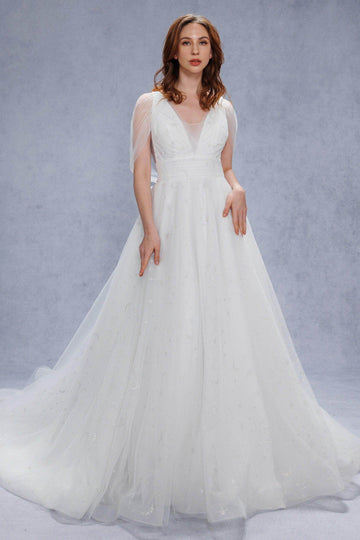 A-Line Court Train Glitter Wedding Dress CW3333