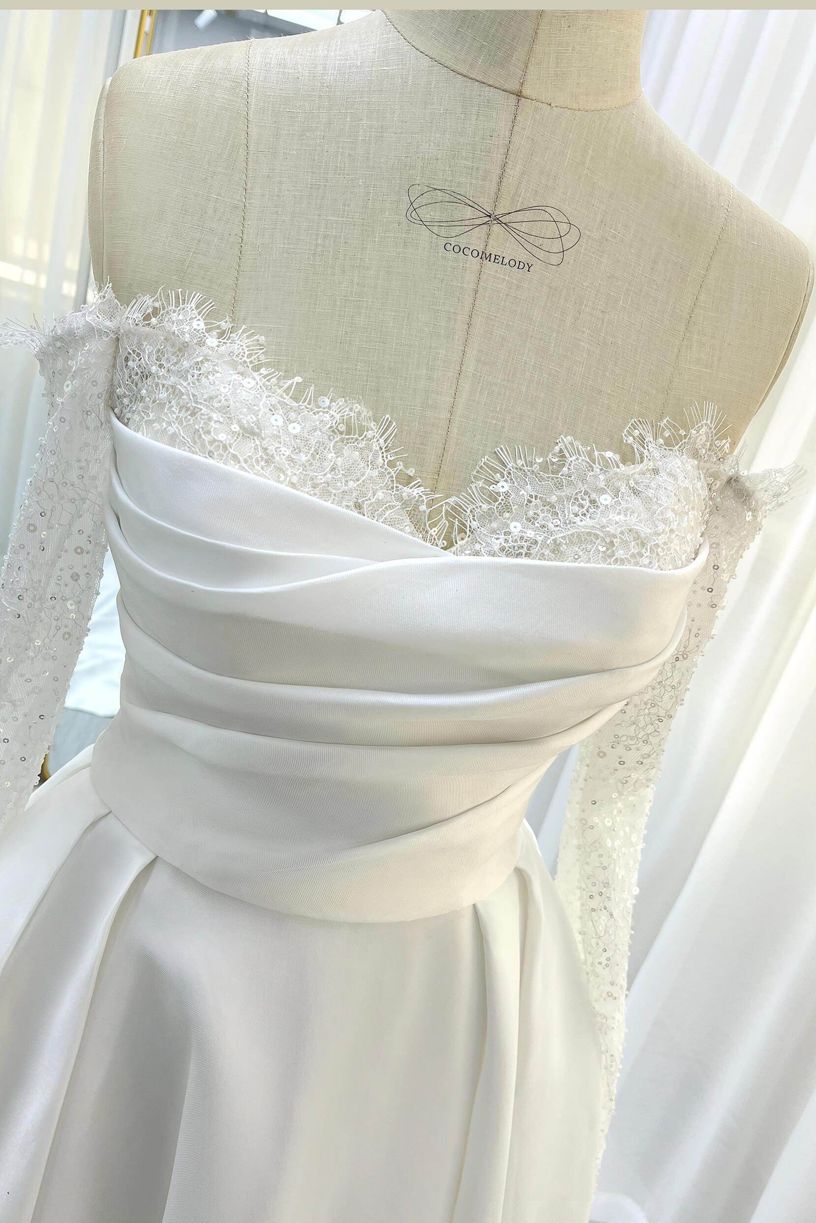 A-Line Court Train Mikado Lace Wedding Dress CW3335