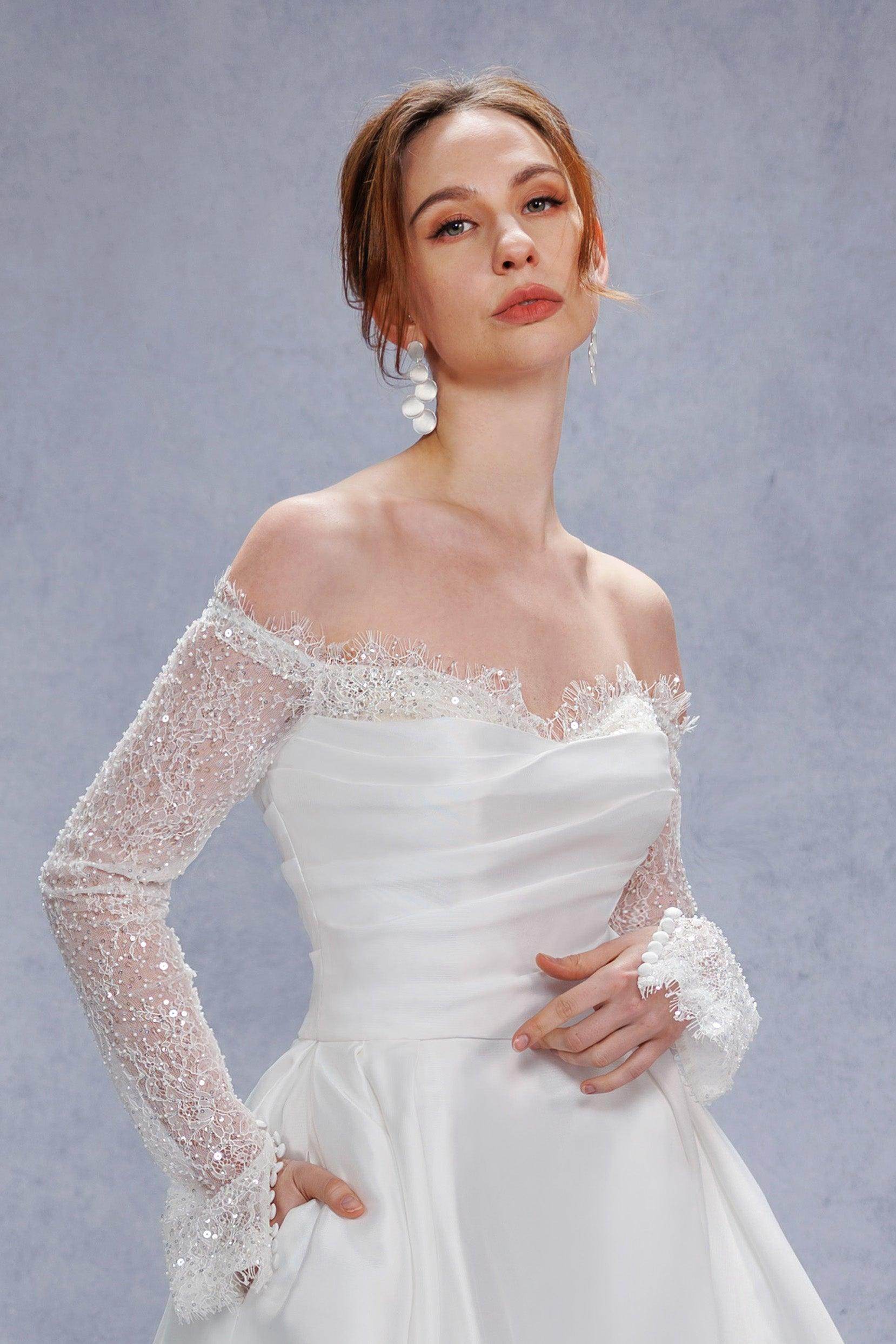 A-Line Court Train Mikado Lace Wedding Dress CW3335