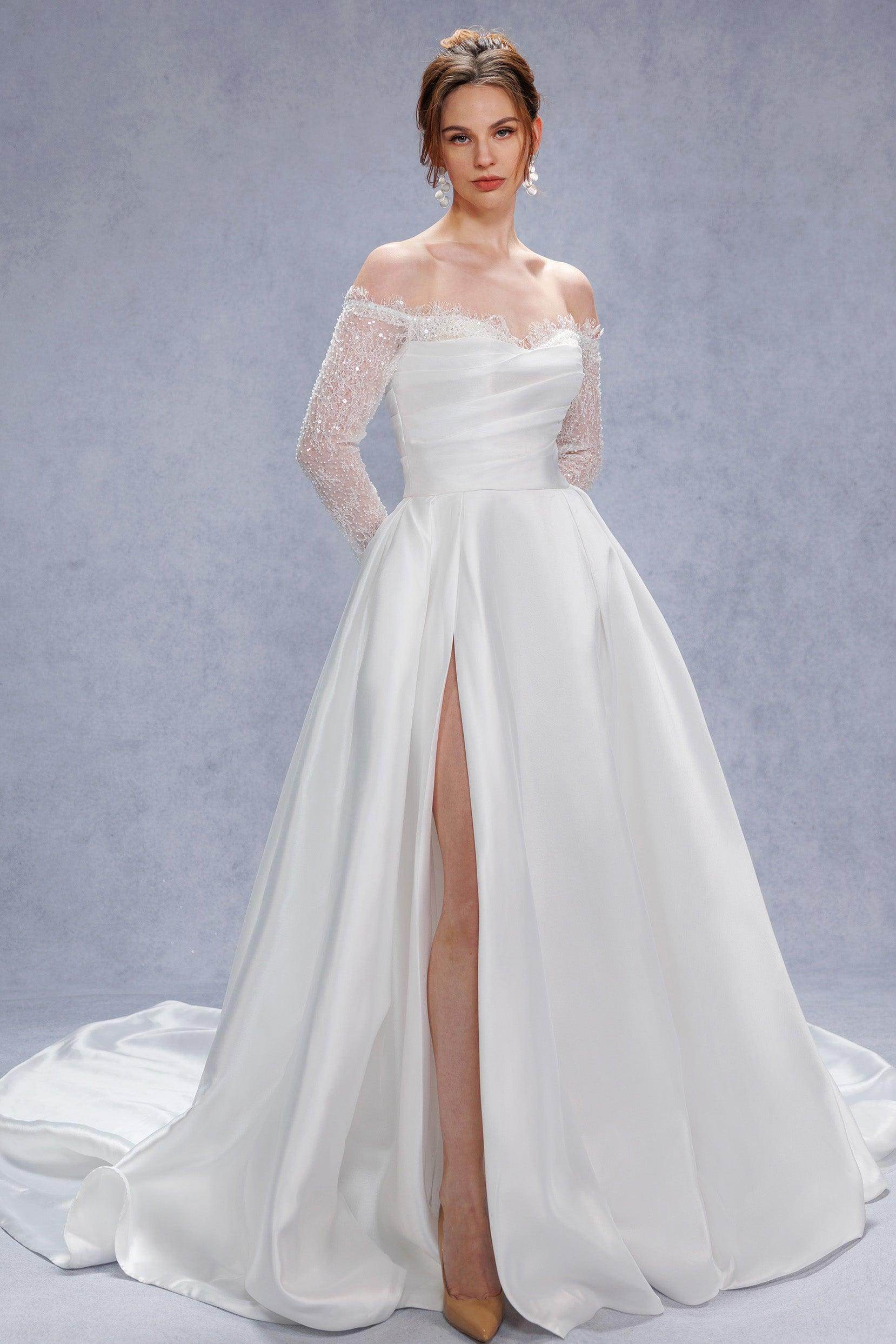 A-Line Court Train Mikado Lace Wedding Dress CW3335