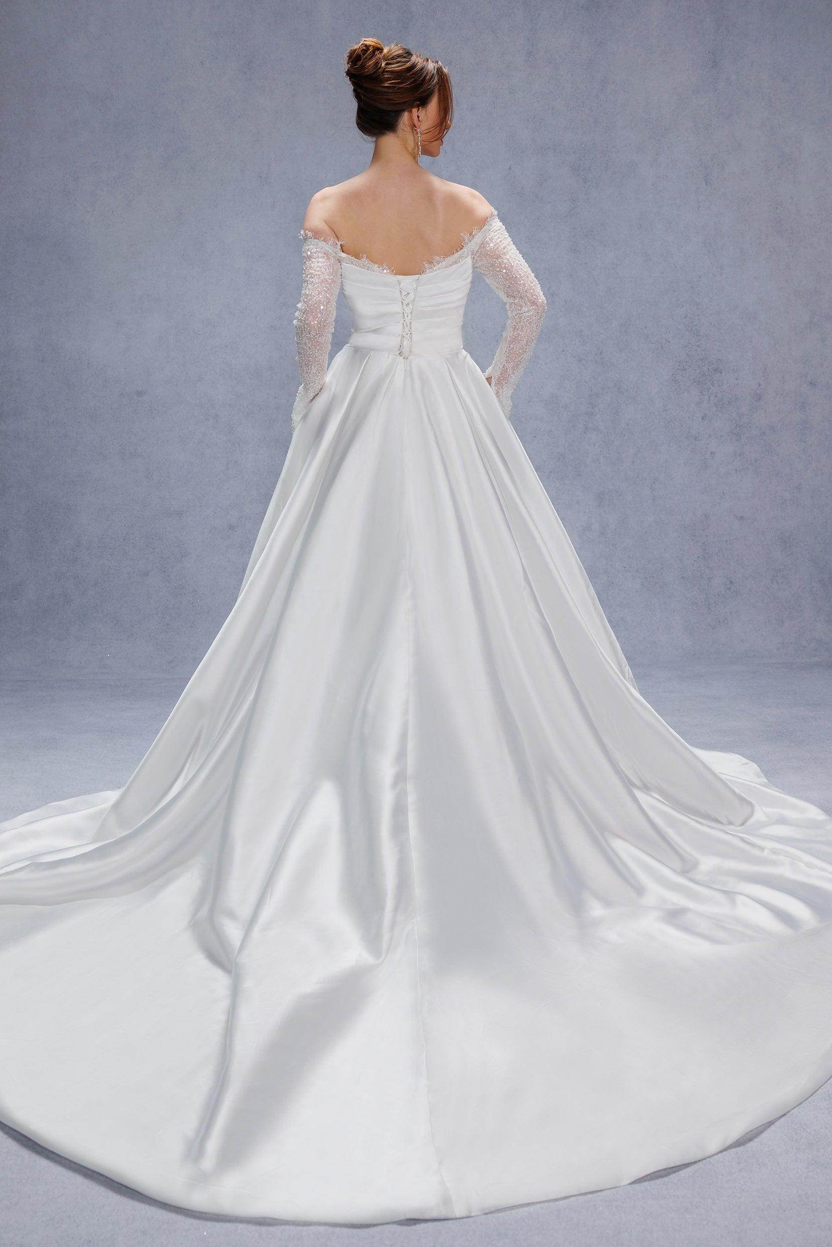 A-Line Court Train Mikado Lace Wedding Dress CW3335