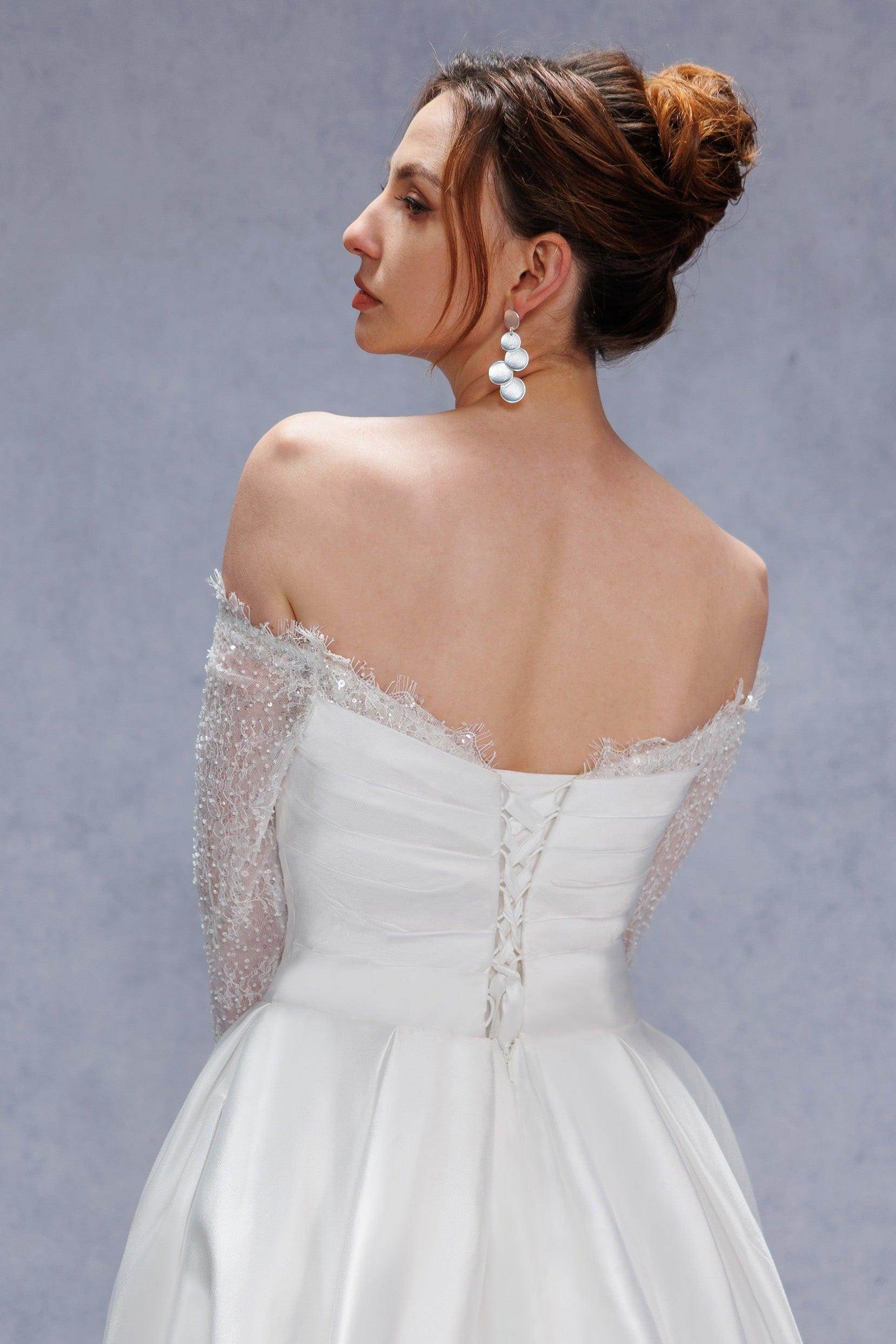 A-Line Court Train Mikado Lace Wedding Dress CW3335