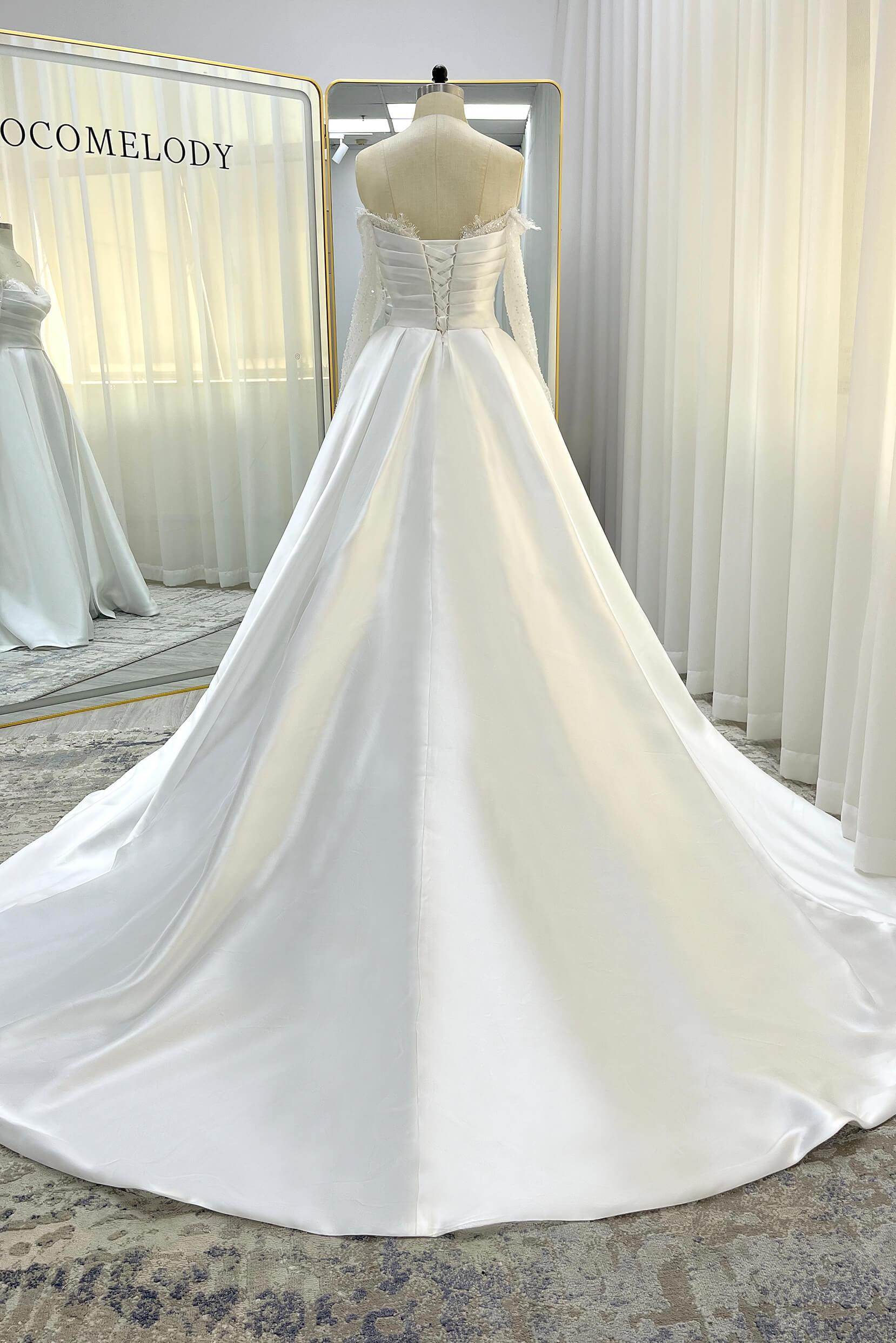 A-Line Court Train Mikado Lace Wedding Dress CW3335