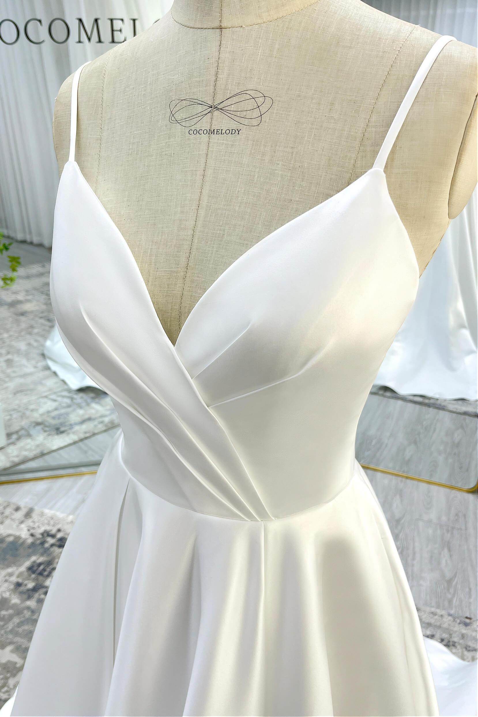 A-Line Court Train Satin Tulle Wedding Dress CW3336