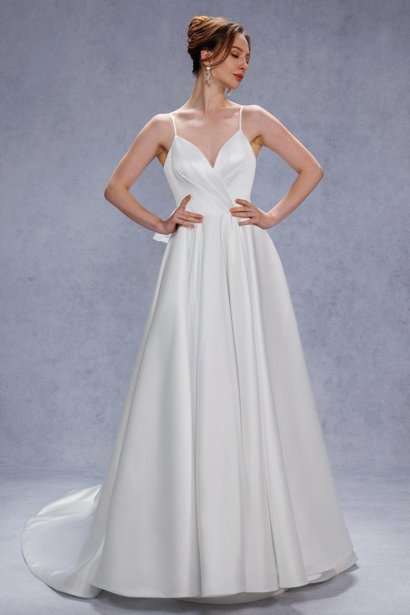 A-Line Court Train Satin Tulle Wedding Dress CW3336