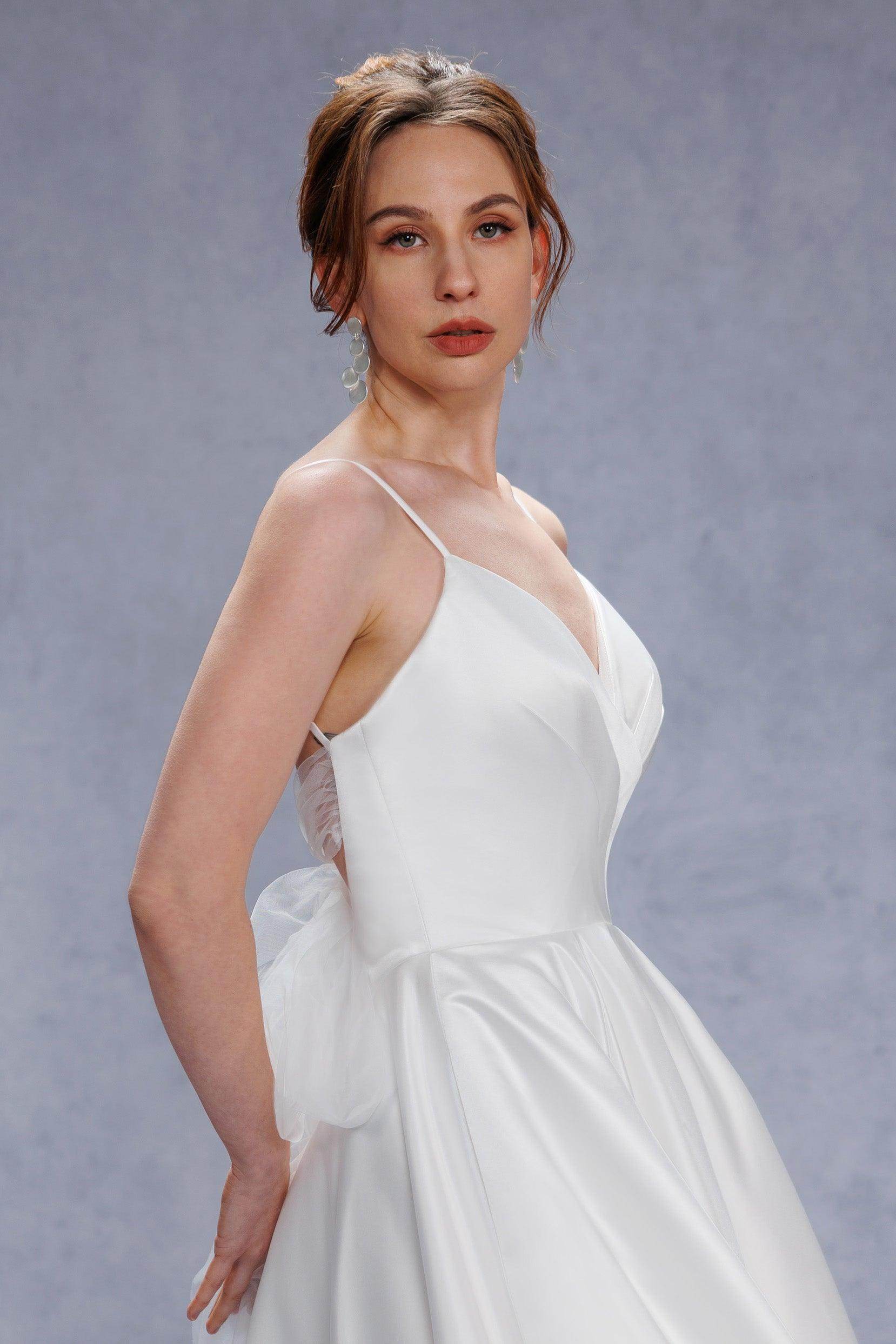 A-Line Court Train Satin Tulle Wedding Dress CW3336