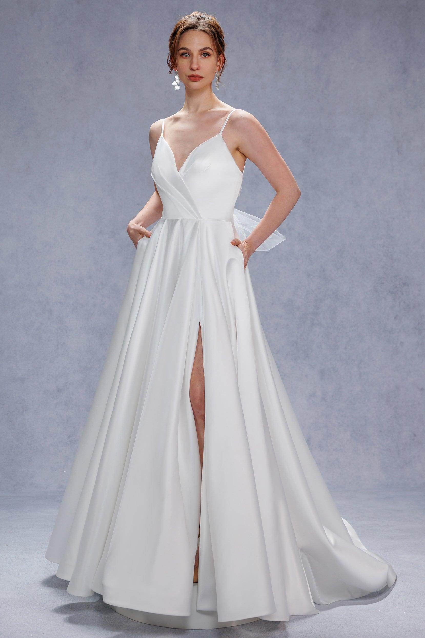 A-Line Court Train Satin Tulle Wedding Dress CW3336
