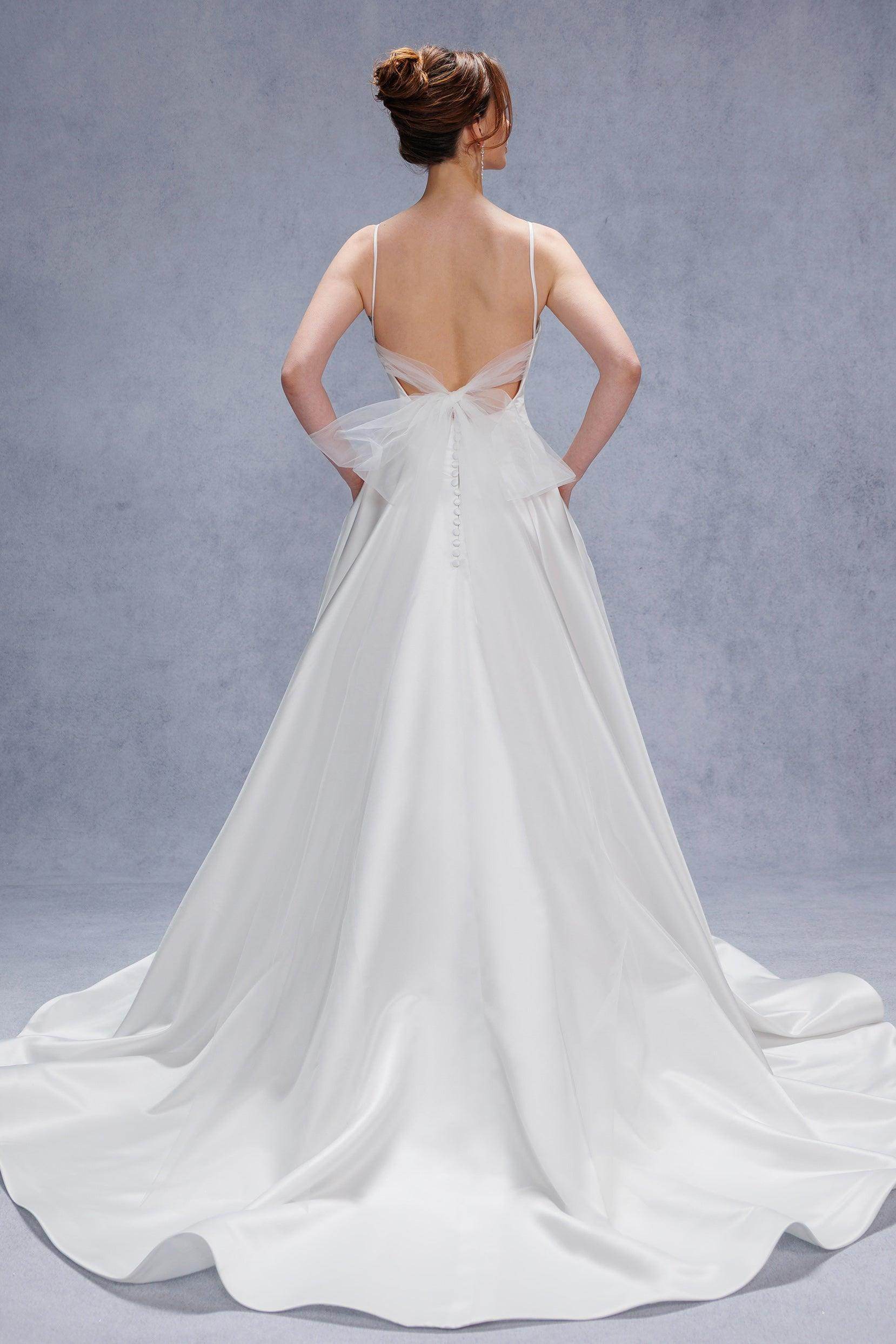 A-Line Court Train Satin Tulle Wedding Dress CW3336