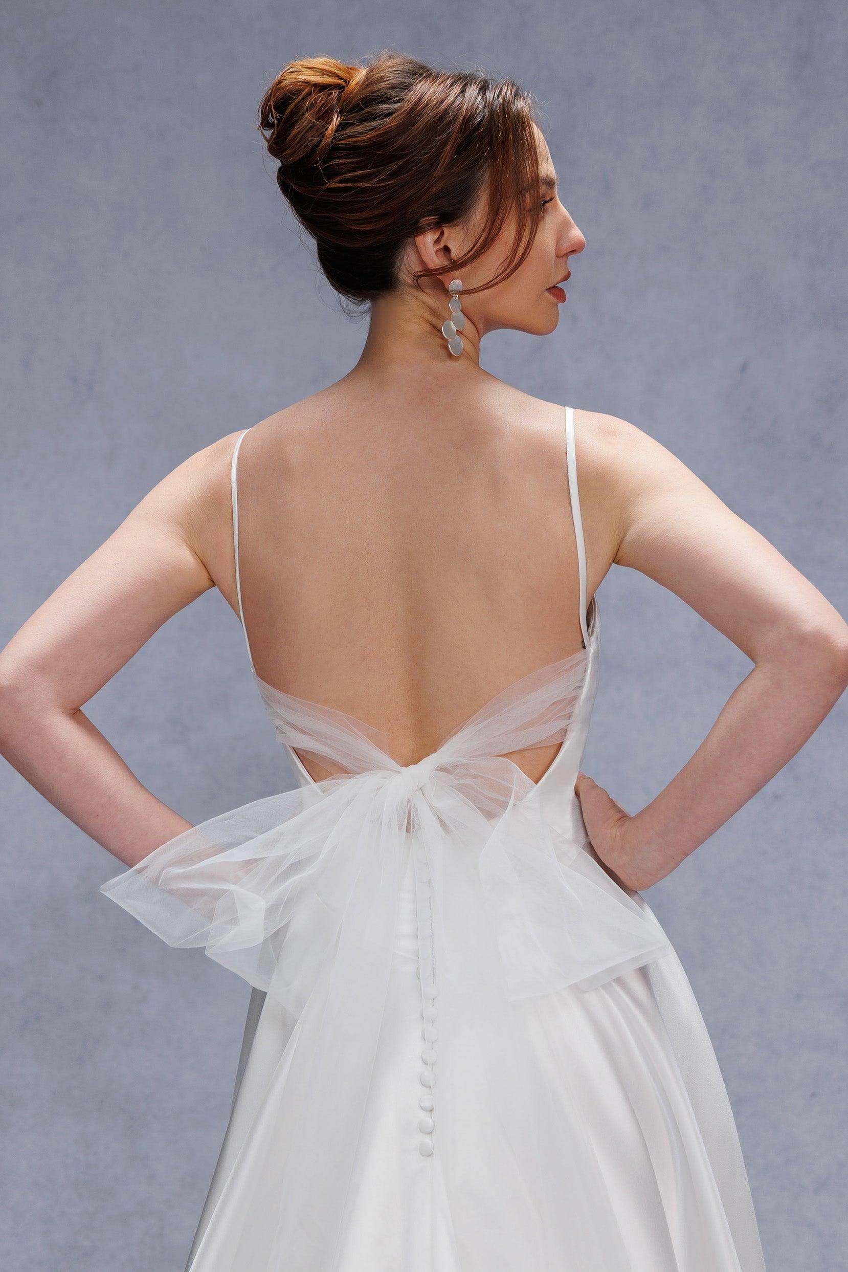 A-Line Court Train Satin Tulle Wedding Dress CW3336