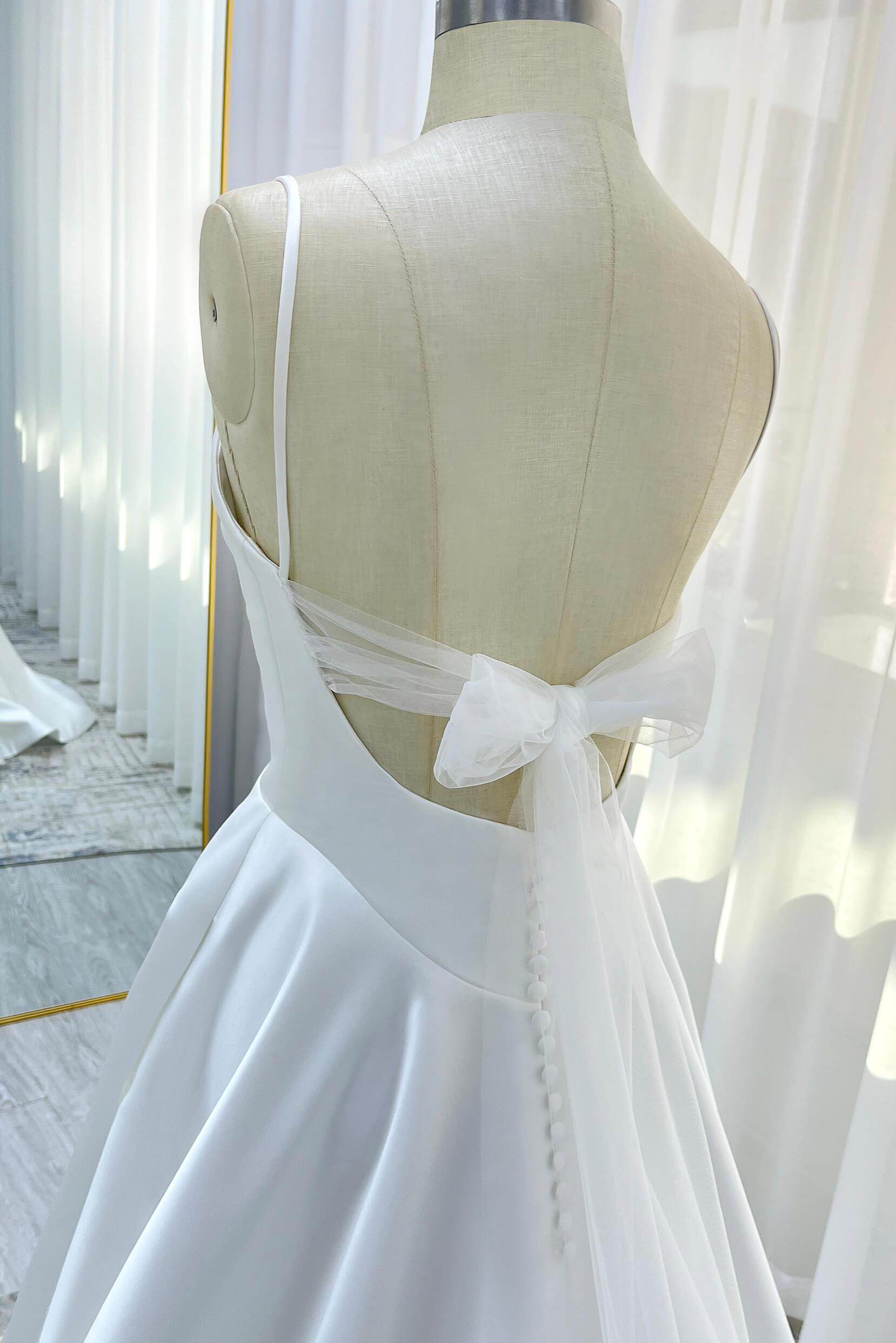 A-Line Court Train Satin Tulle Wedding Dress CW3336