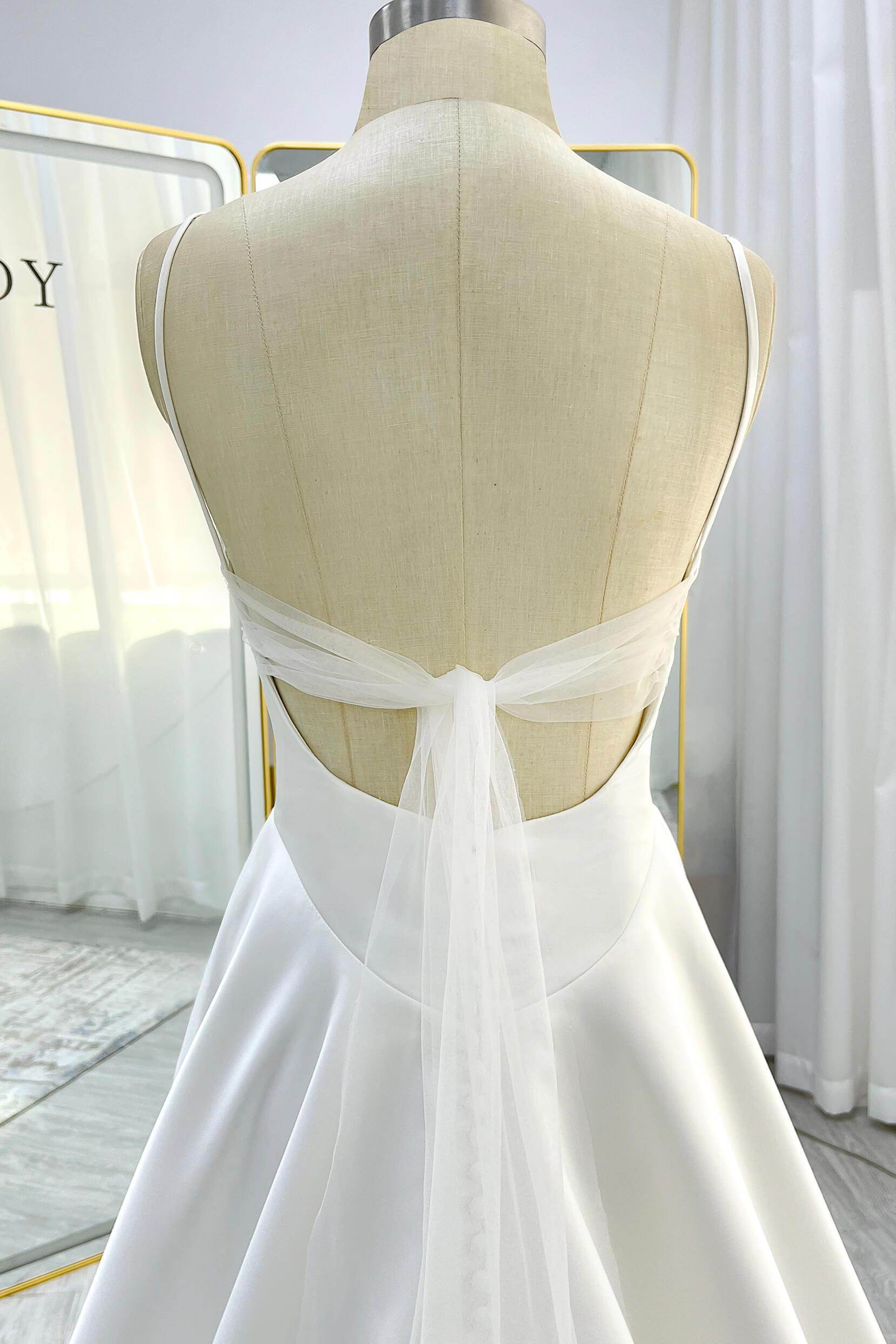 A-Line Court Train Satin Tulle Wedding Dress CW3336
