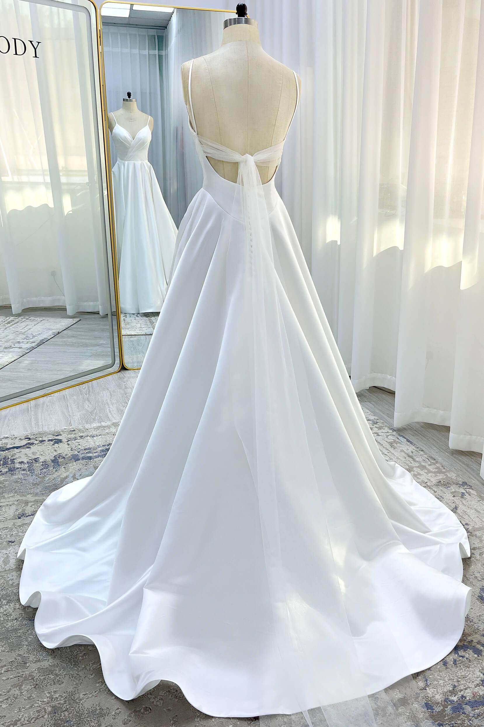 A-Line Court Train Satin Tulle Wedding Dress CW3336