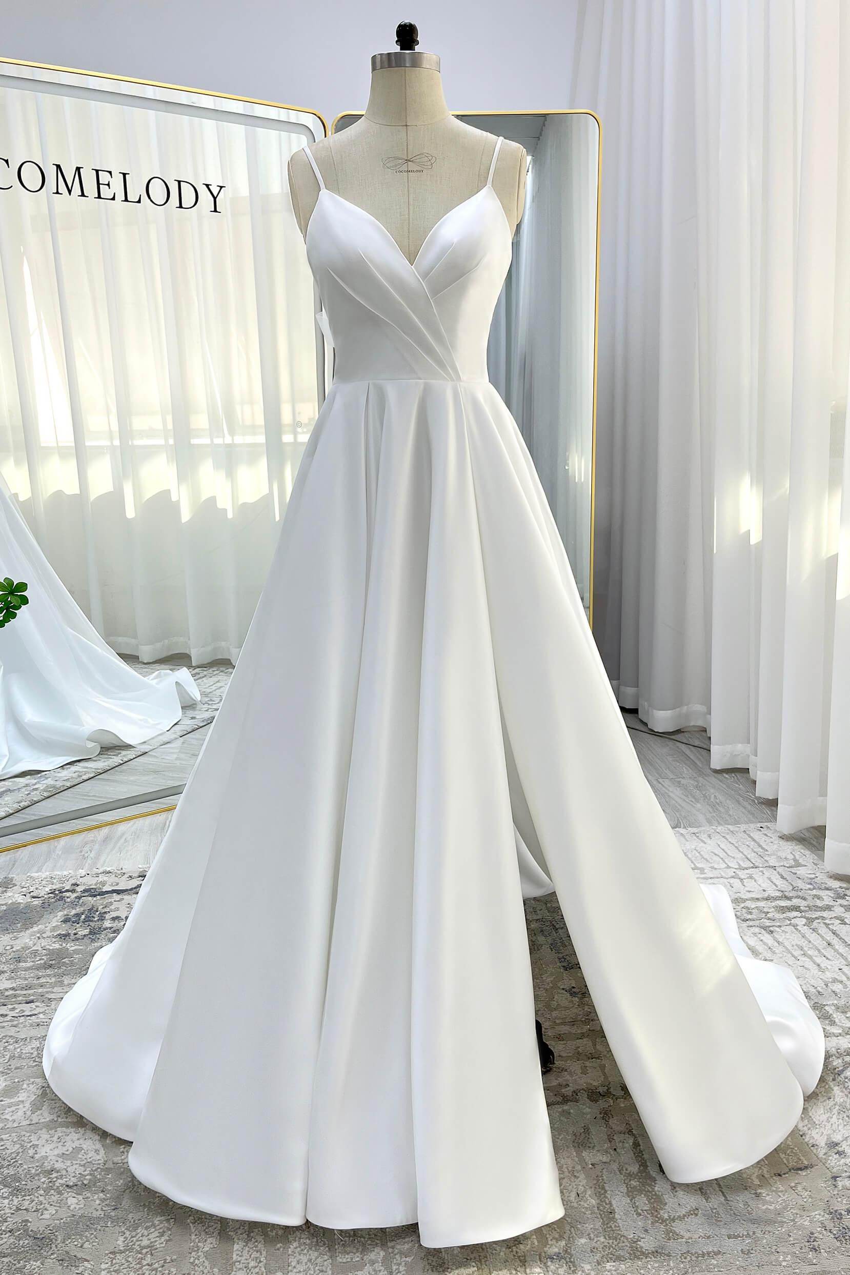 A-Line Court Train Satin Tulle Wedding Dress CW3336