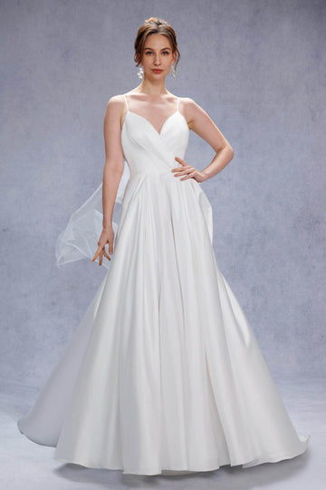 A-Line Court Train Satin Tulle Wedding Dress CW3336