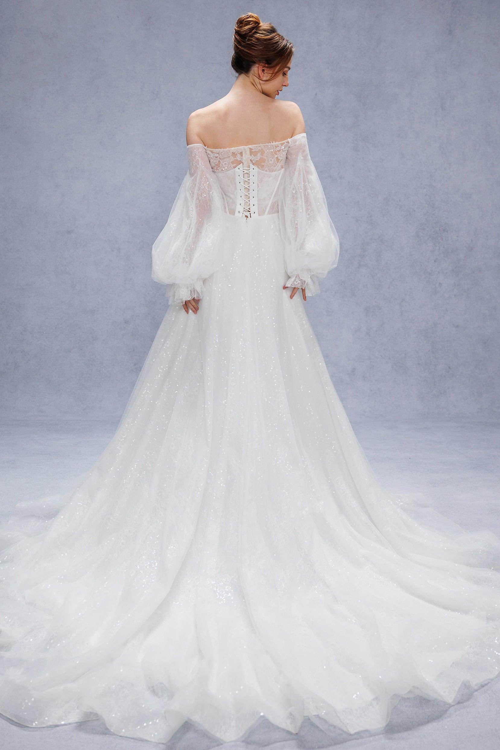 A-Line Court Train Lace Tulle Wedding Dress CW3337