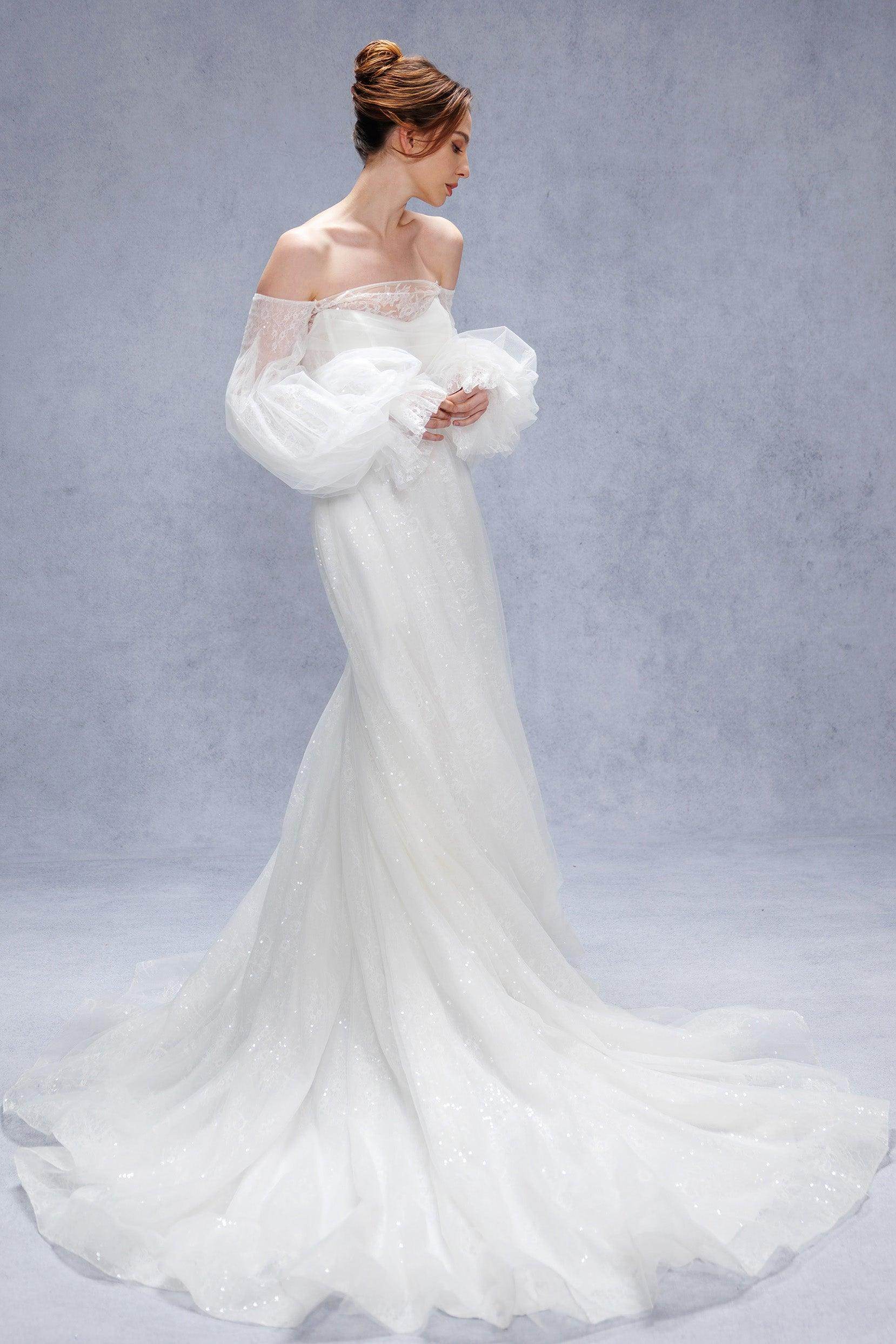 A-Line Court Train Lace Tulle Wedding Dress CW3337