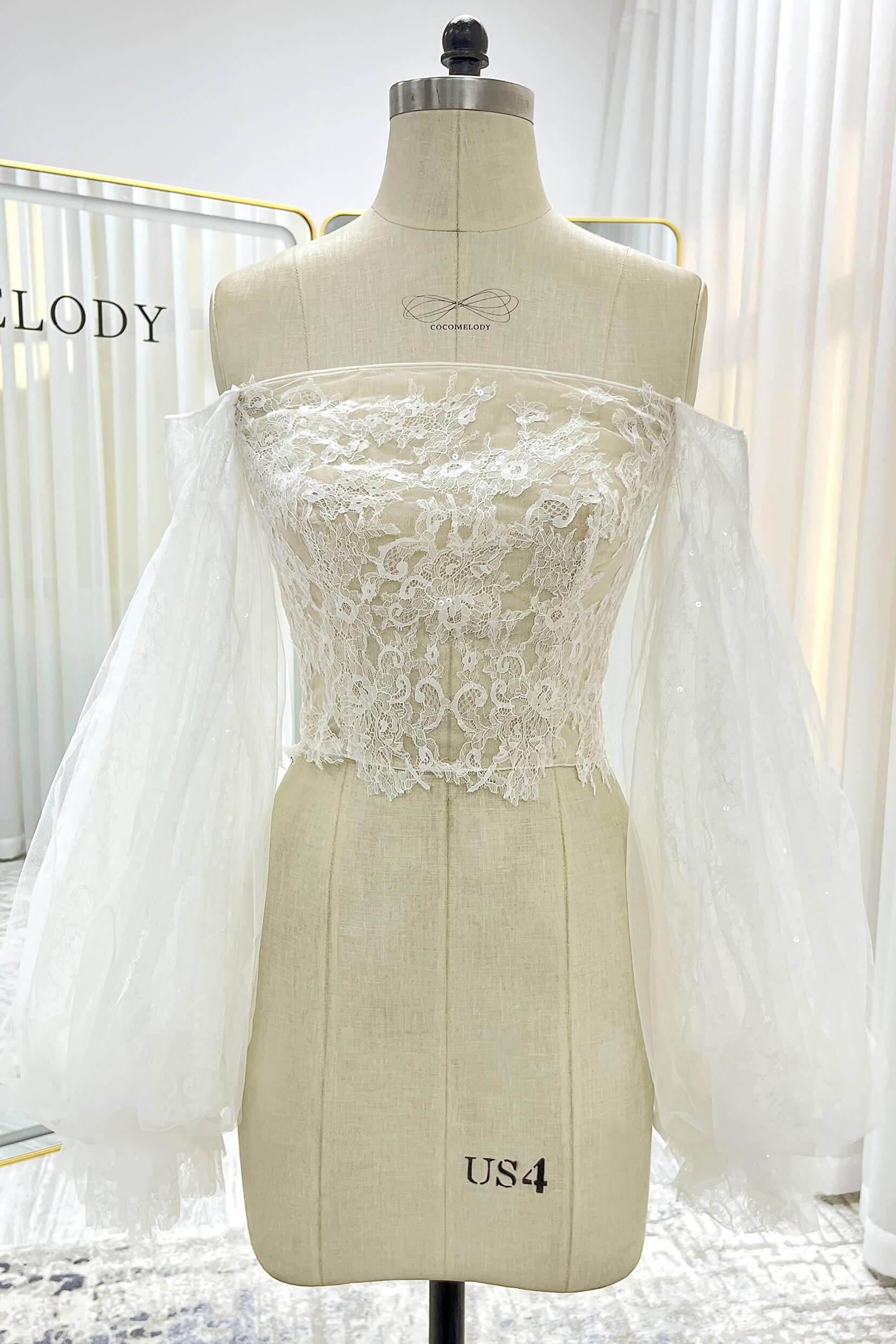 A-Line Court Train Lace Tulle Wedding Dress CW3337