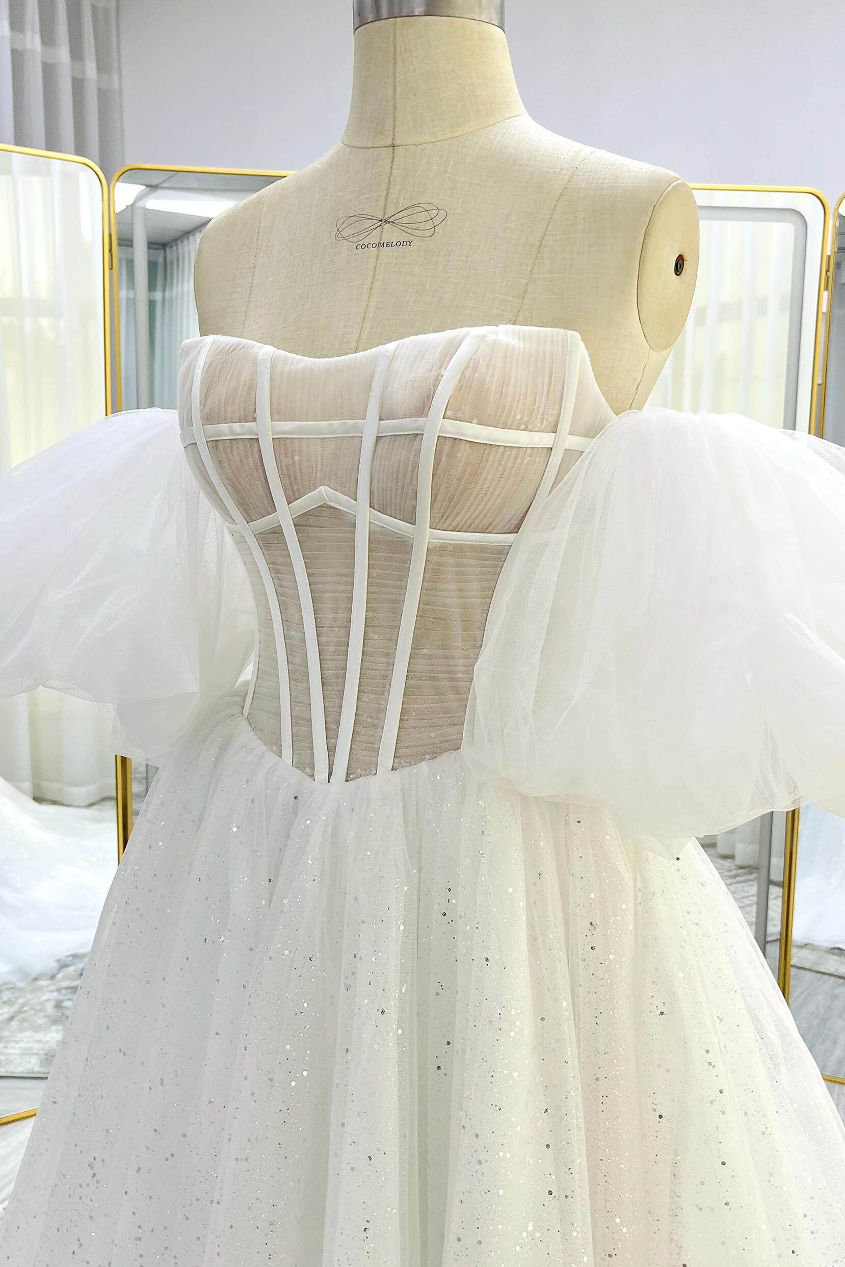 A-Line Court Train Sparkle Tulle Wedding Dress CW3339