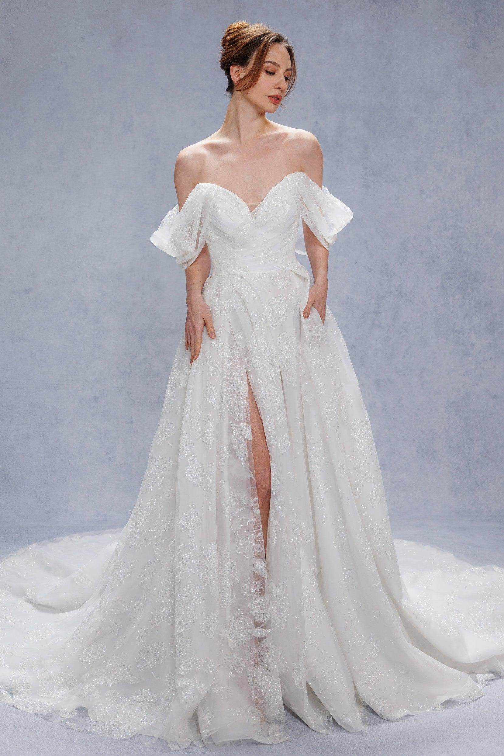 A-Line Court Train Glitter Wedding Dress CW3340